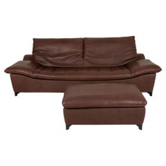 Who's Perfect Minnesota Leather Sofa Set Brown 1 Three-Seater 1 Stool Function