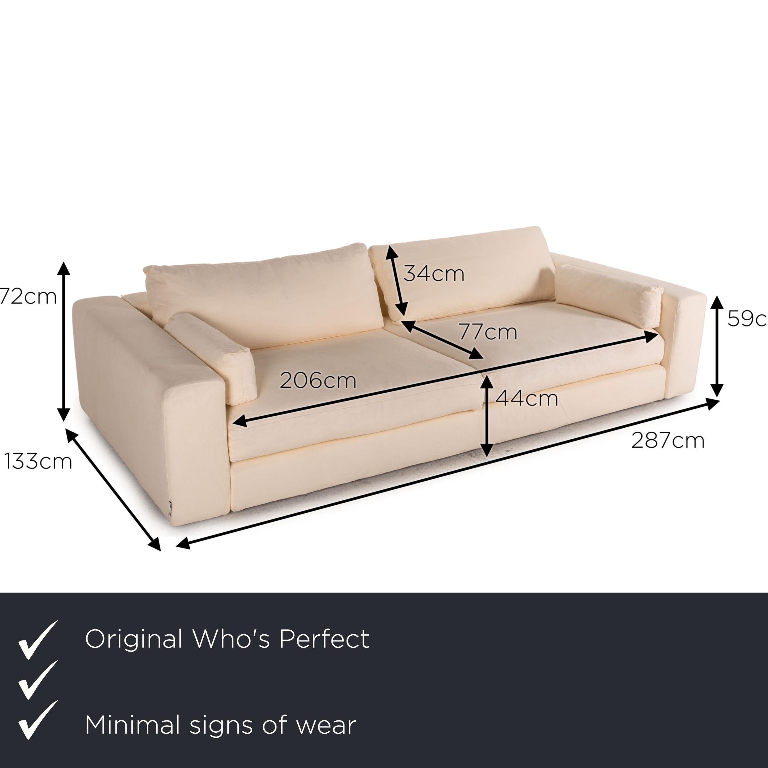 We present to you a who's perfect summer fabric sofa cream four seater couch.
  
 

 Product measurements in centimeters:
 

 depth: 133
 width: 287
 height: 72
 seat height: 44
 rest height: 59
 seat depth: 77
 seat width: 206
 back
