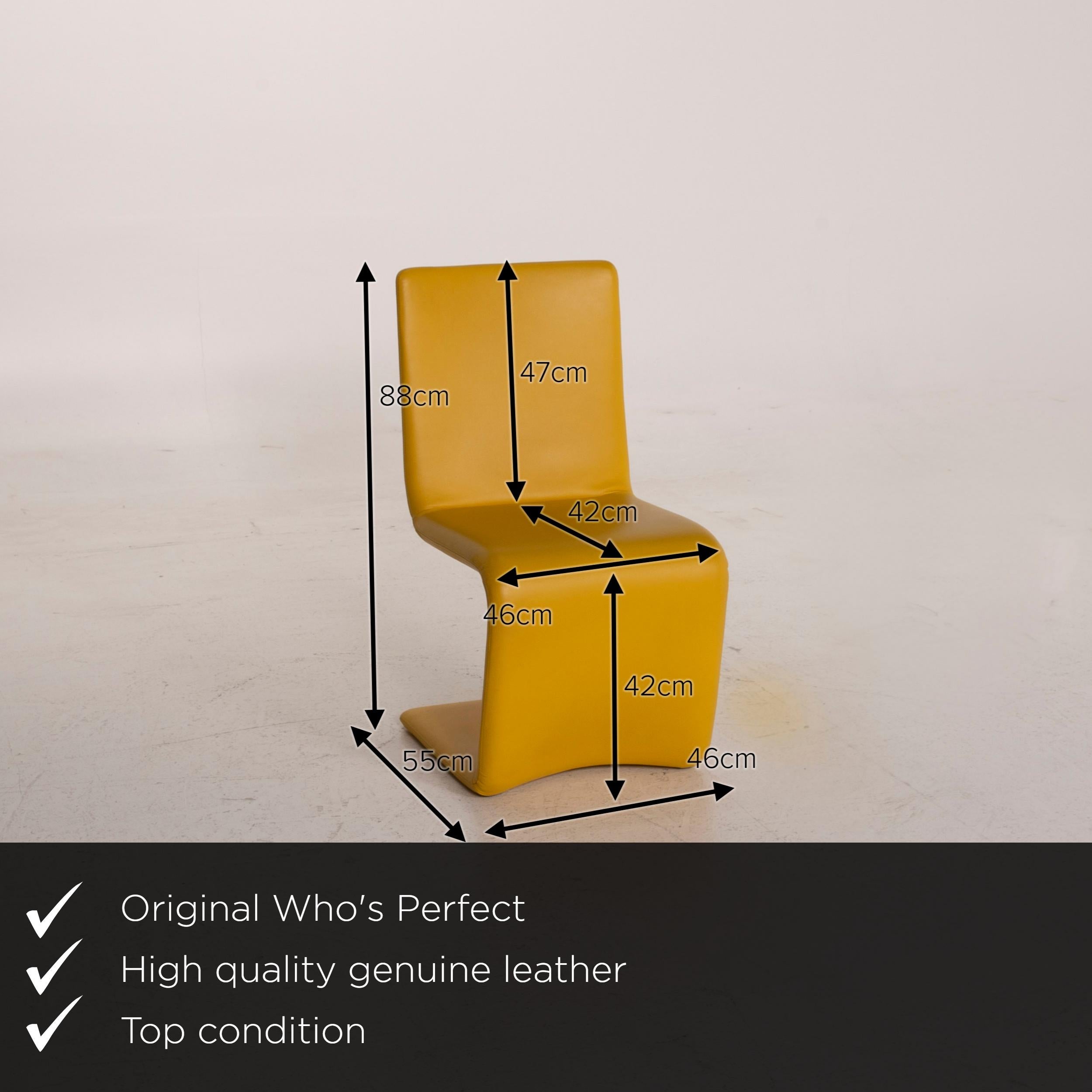 We present to you a Who's Perfect Venere leather chair set Yellow set.
 SKU: #15313
 

 Product measurements in centimeters:
 

 depth: 55
 width: 46
 height: 89
 seat height: 47
 rest height: 
 seat depth: 42
 seat width: 46
 back