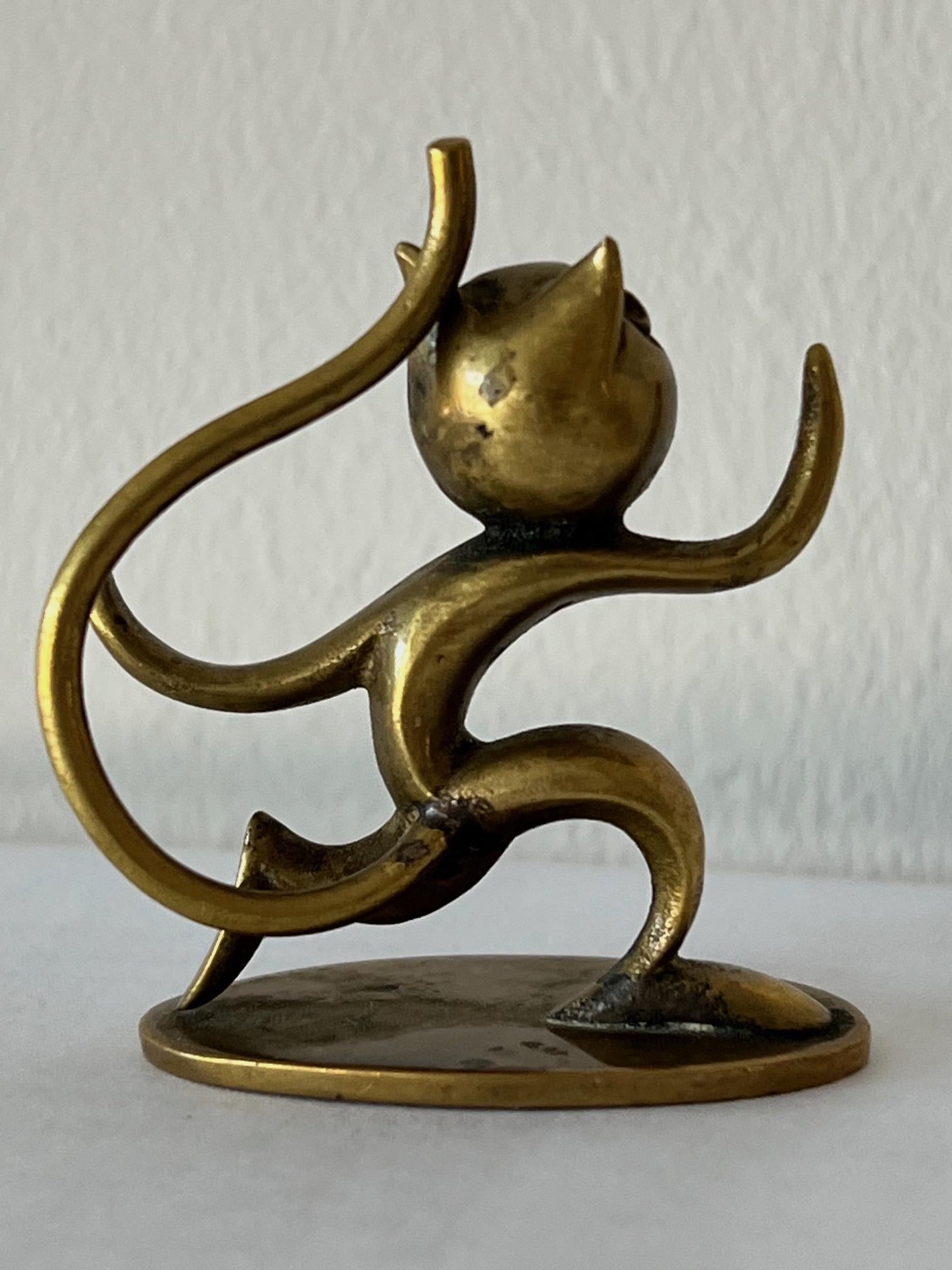 Mid-20th Century WHW Hagenauer Art Deco Bronze Felix The Cat Austria Miniature Figurine For Sale