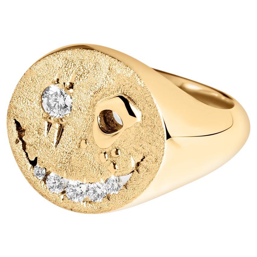 Why So Serious? – Signet Ring – Smile – 9ct yellow Gold & Brilliant Diamonds For Sale