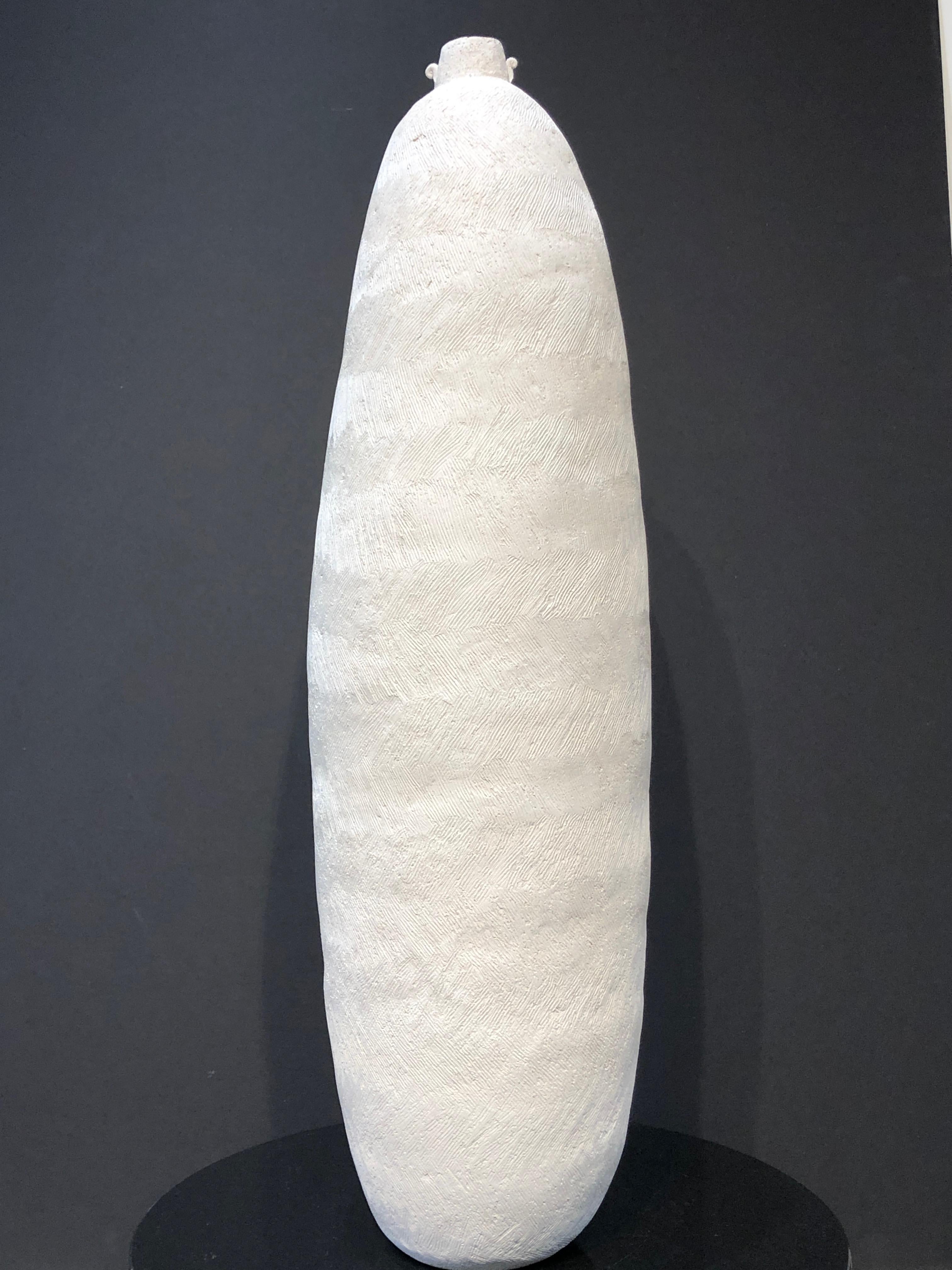 Wi Taepa Abstract Sculpture - Hue, gourd series, white ceramic abstract gourd, vertical, contemporary, Maori