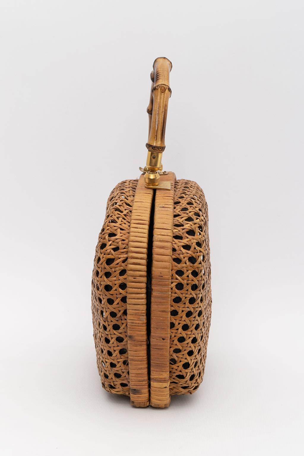 Wicker and bamboo bag In Good Condition For Sale In SAINT-OUEN-SUR-SEINE, FR