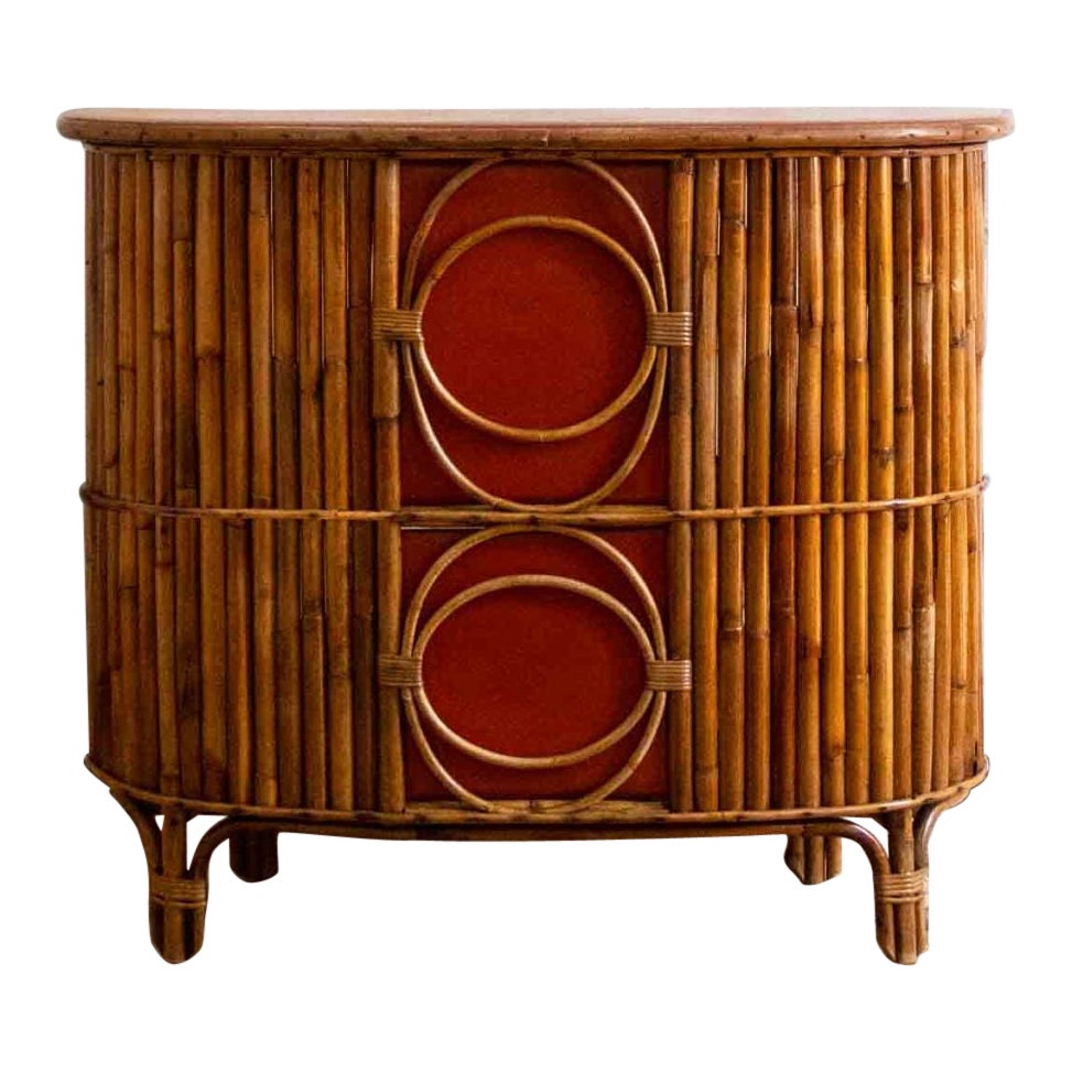 Wicker and Bamboo Bar Cabinet – 1970s in vendita