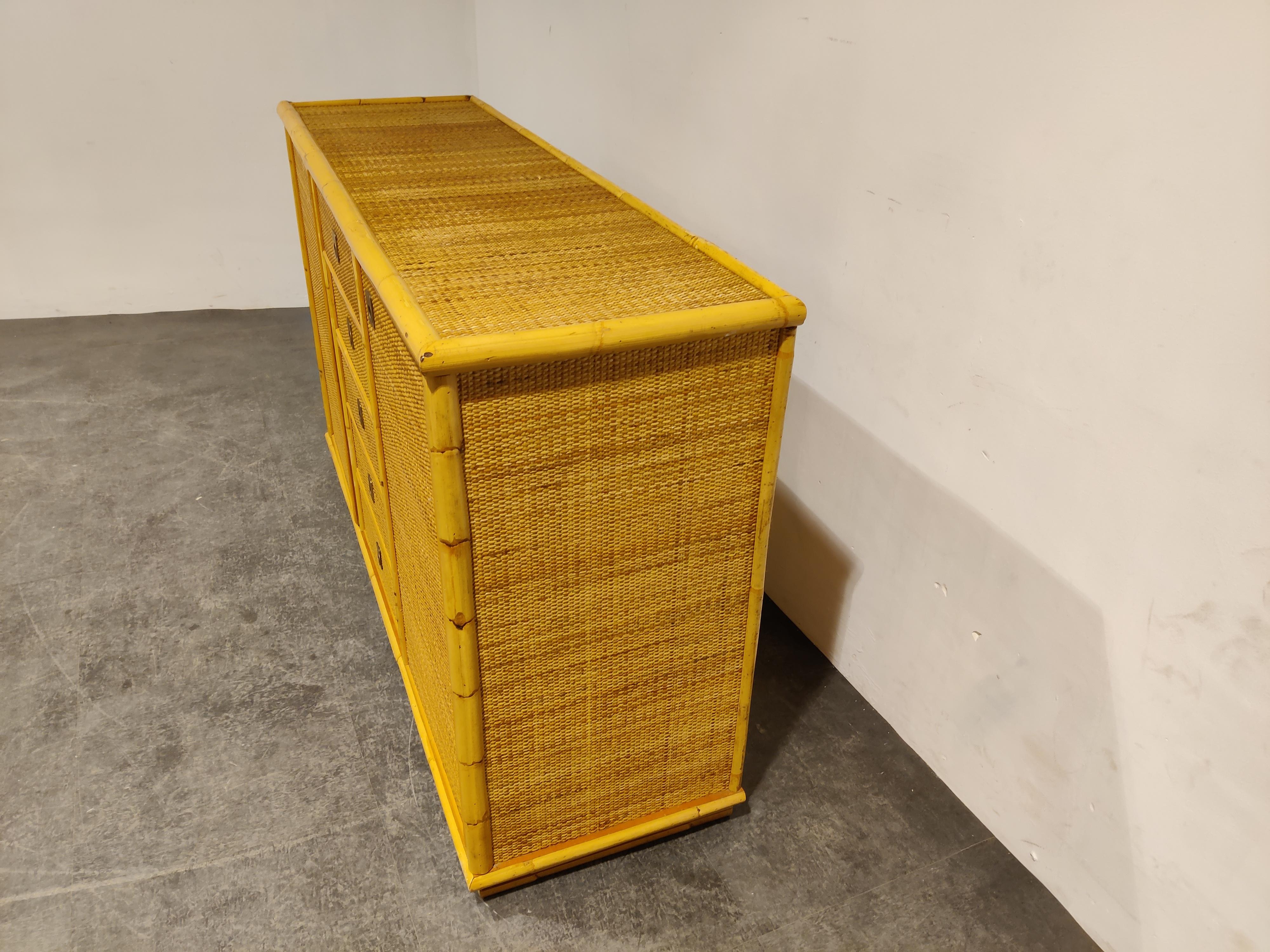 Brass Wicker and Bamboo Cabinet by Dal Vera, 1960s