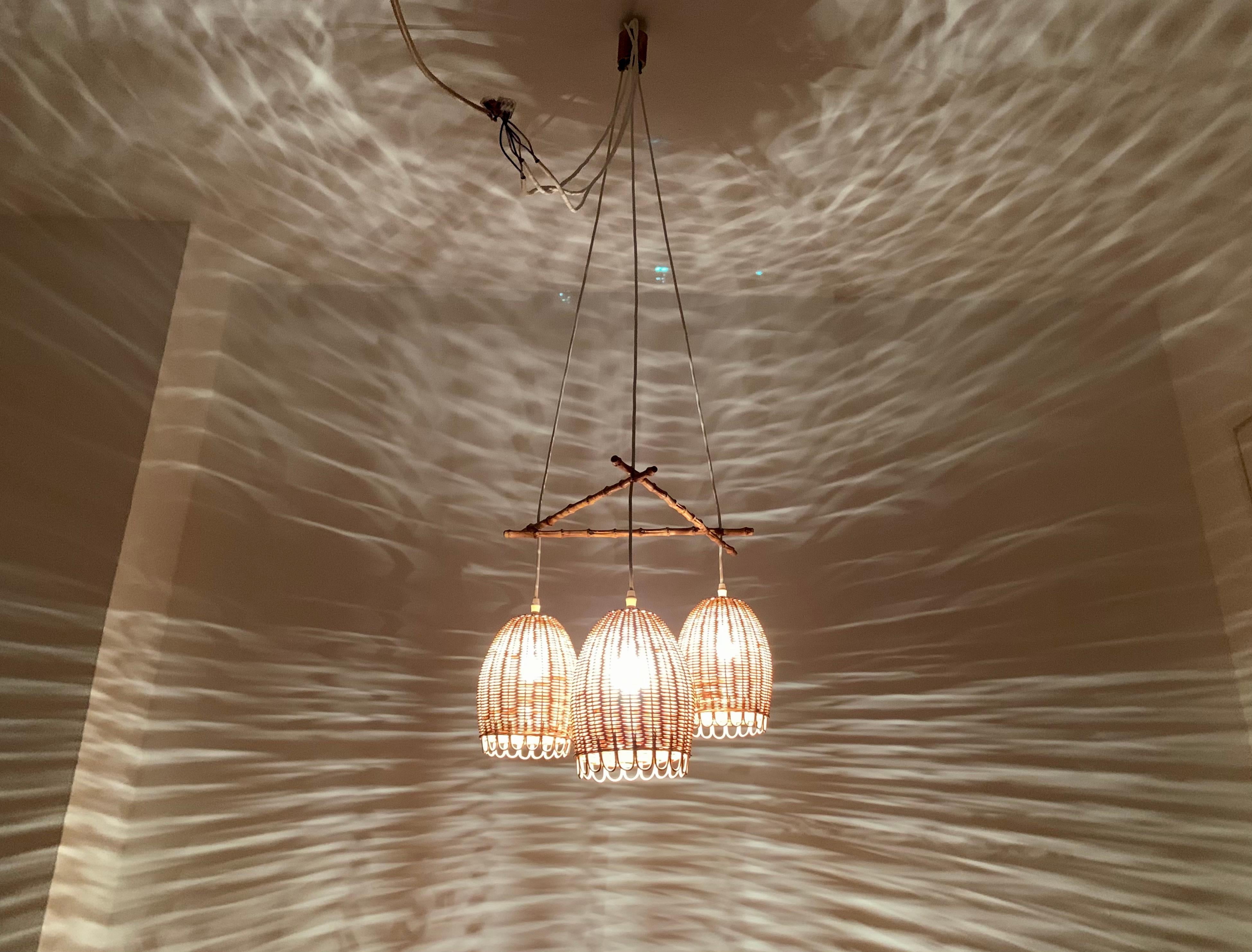 Wicker and Bamboo Cascading Lamp en vente 6