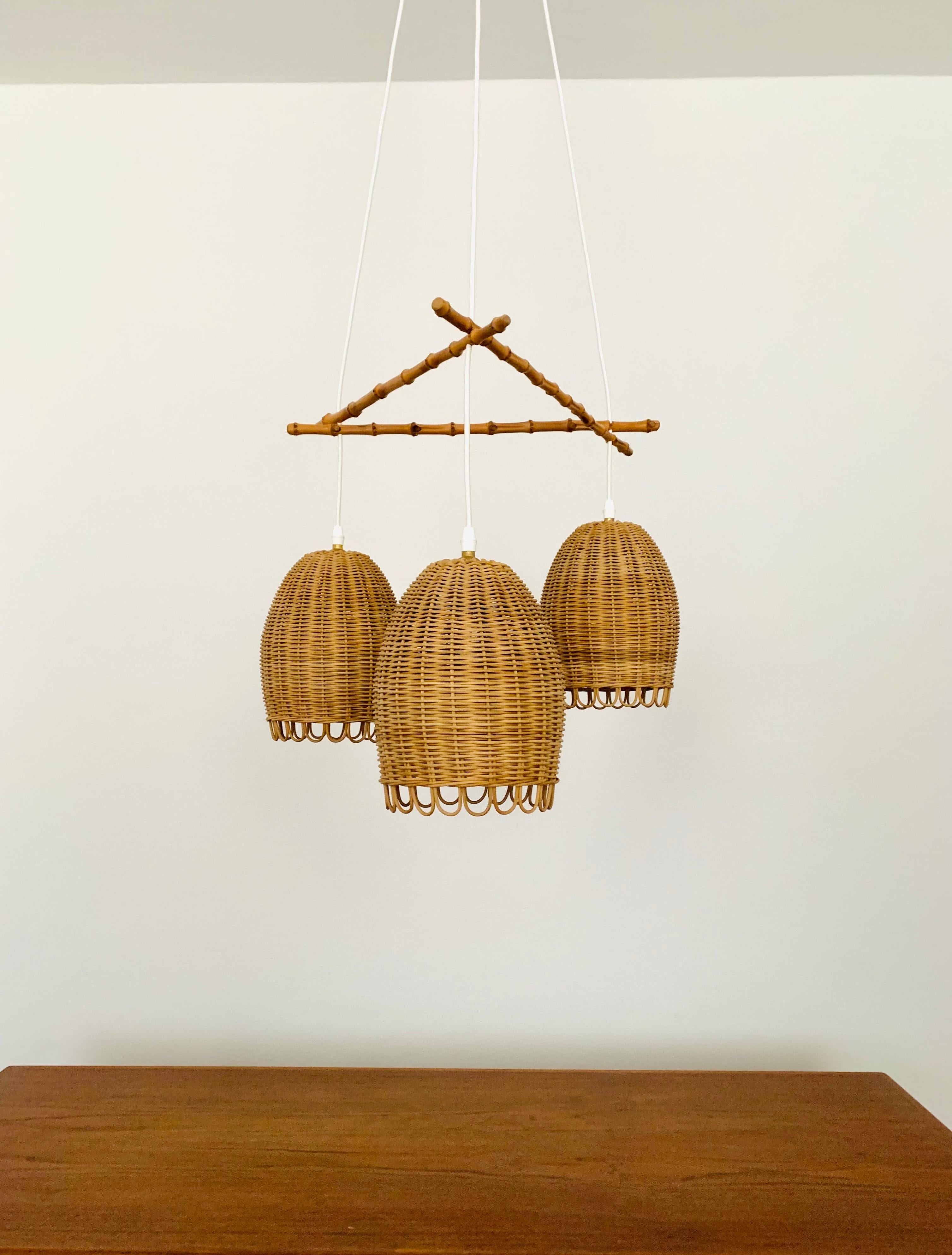 German Wicker and Bamboo Cascading Lamp For Sale