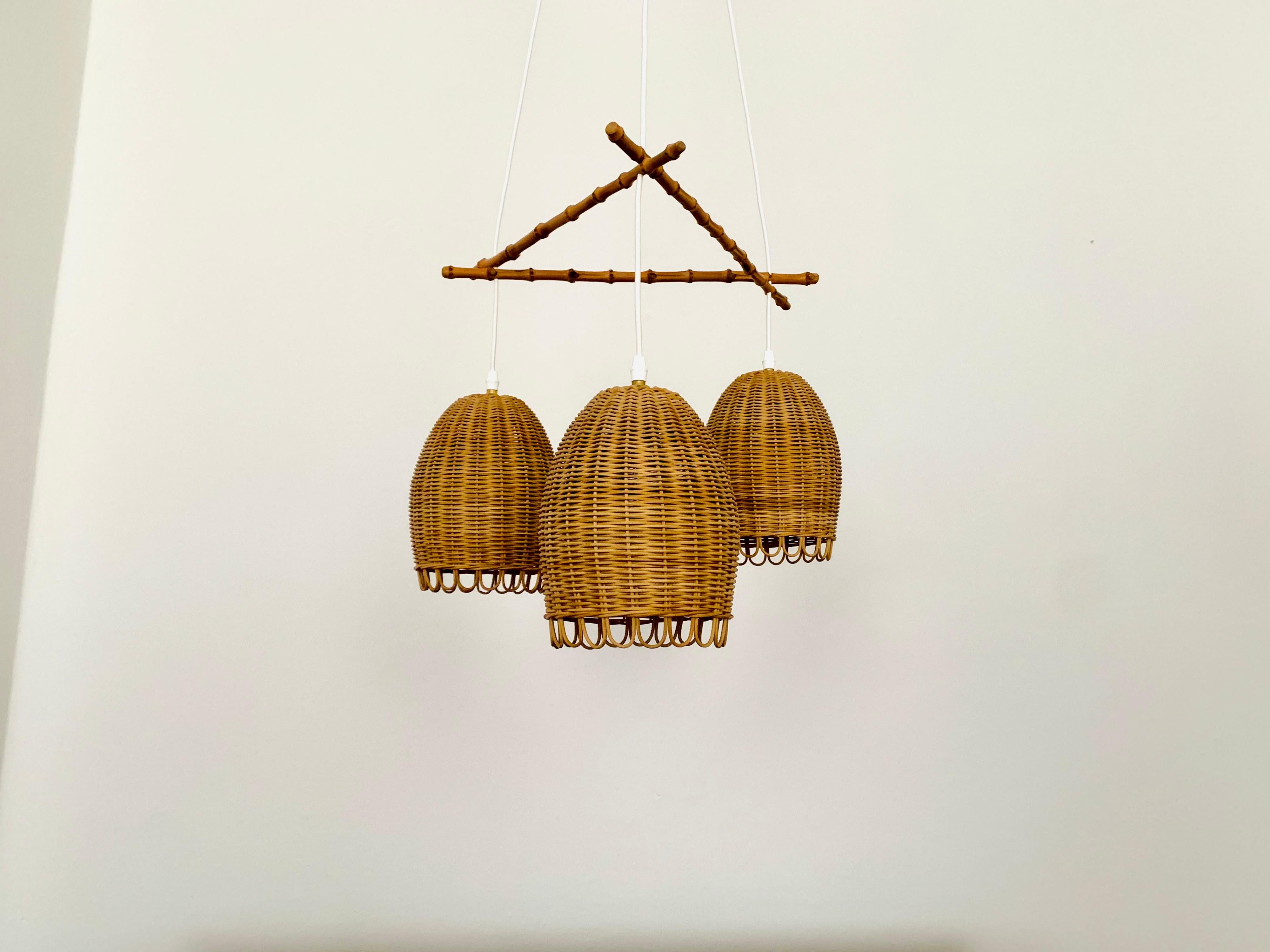 Allemand Wicker and Bamboo Cascading Lamp en vente