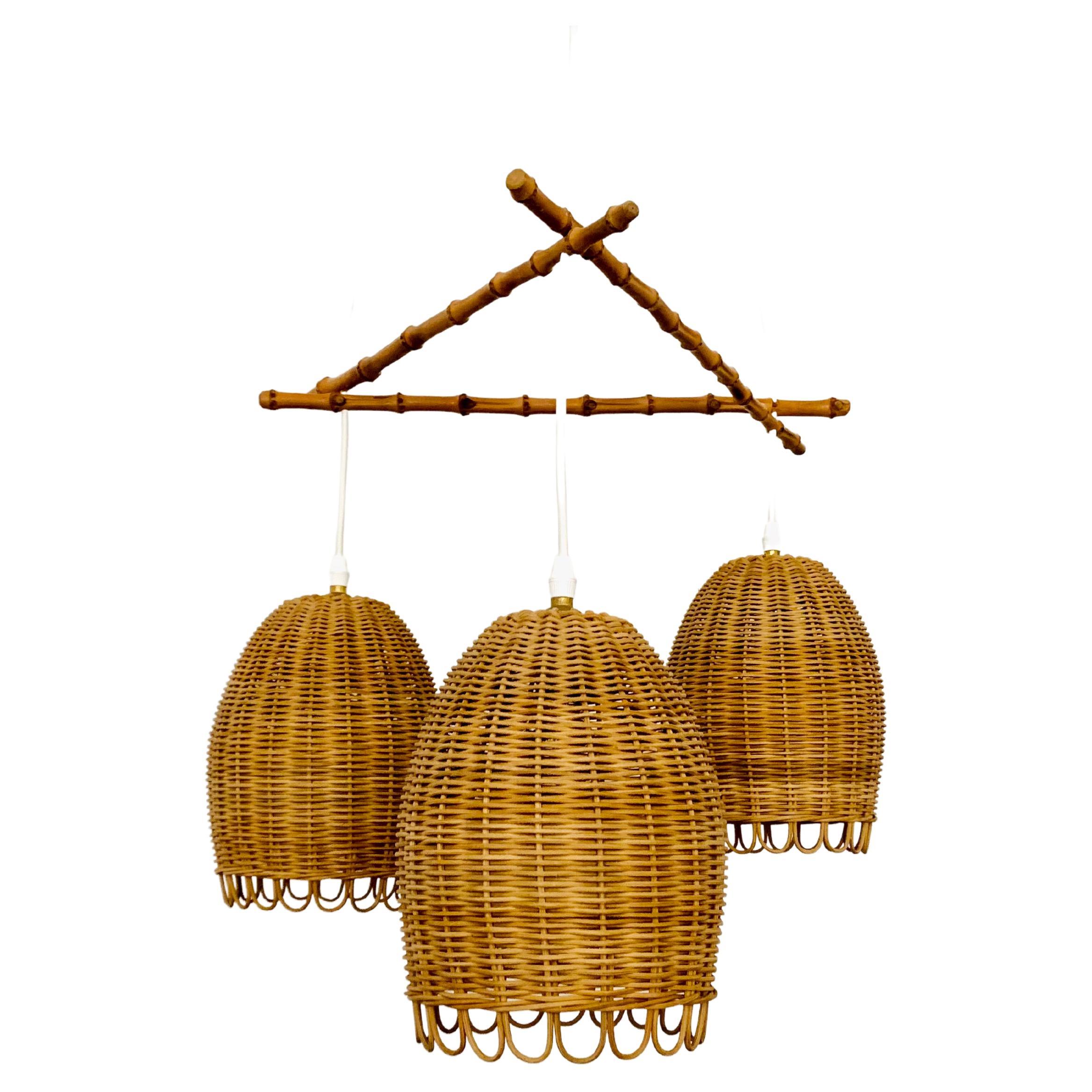 Wicker and Bamboo Cascading Lamp For Sale