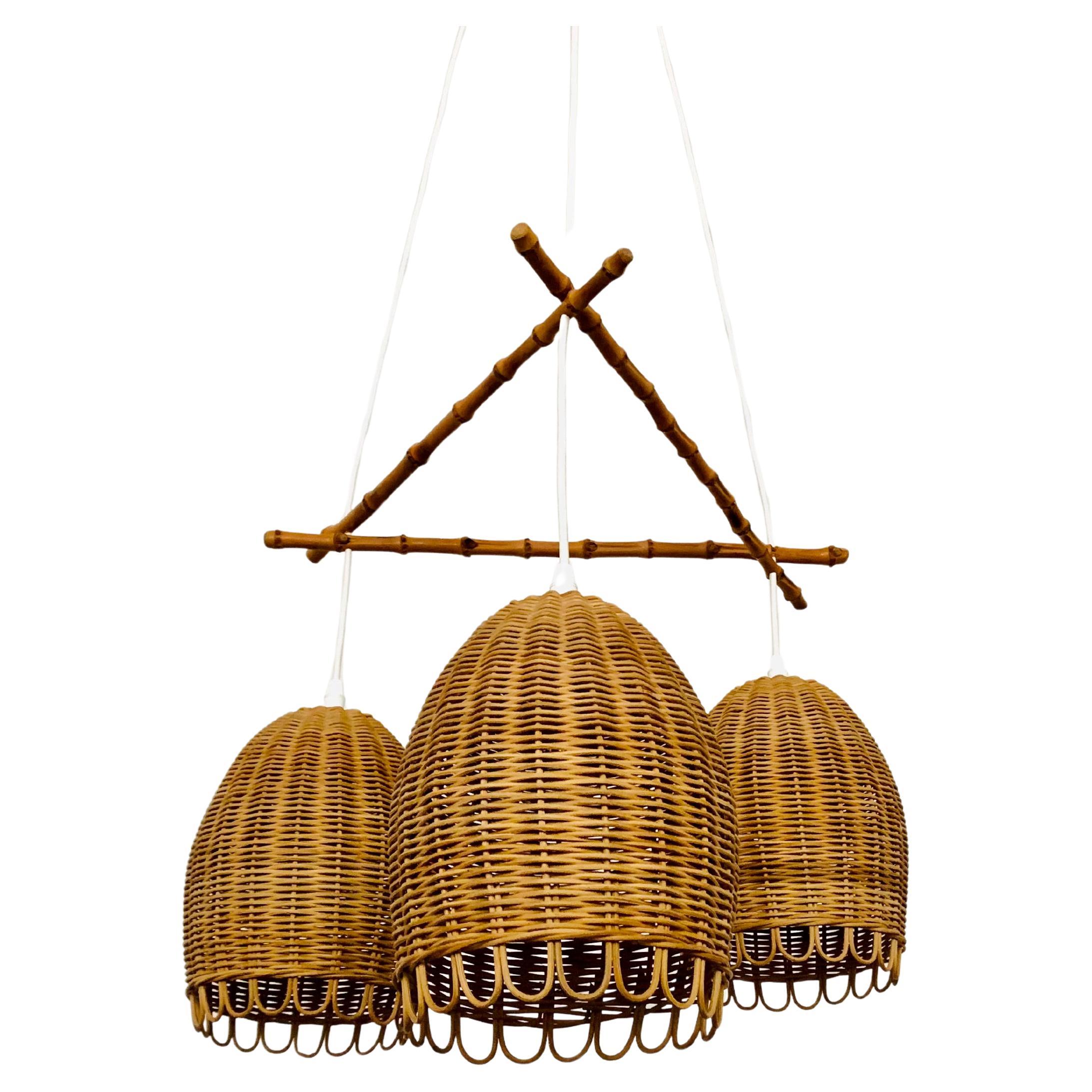 Wicker and Bamboo Cascading Lamp en vente