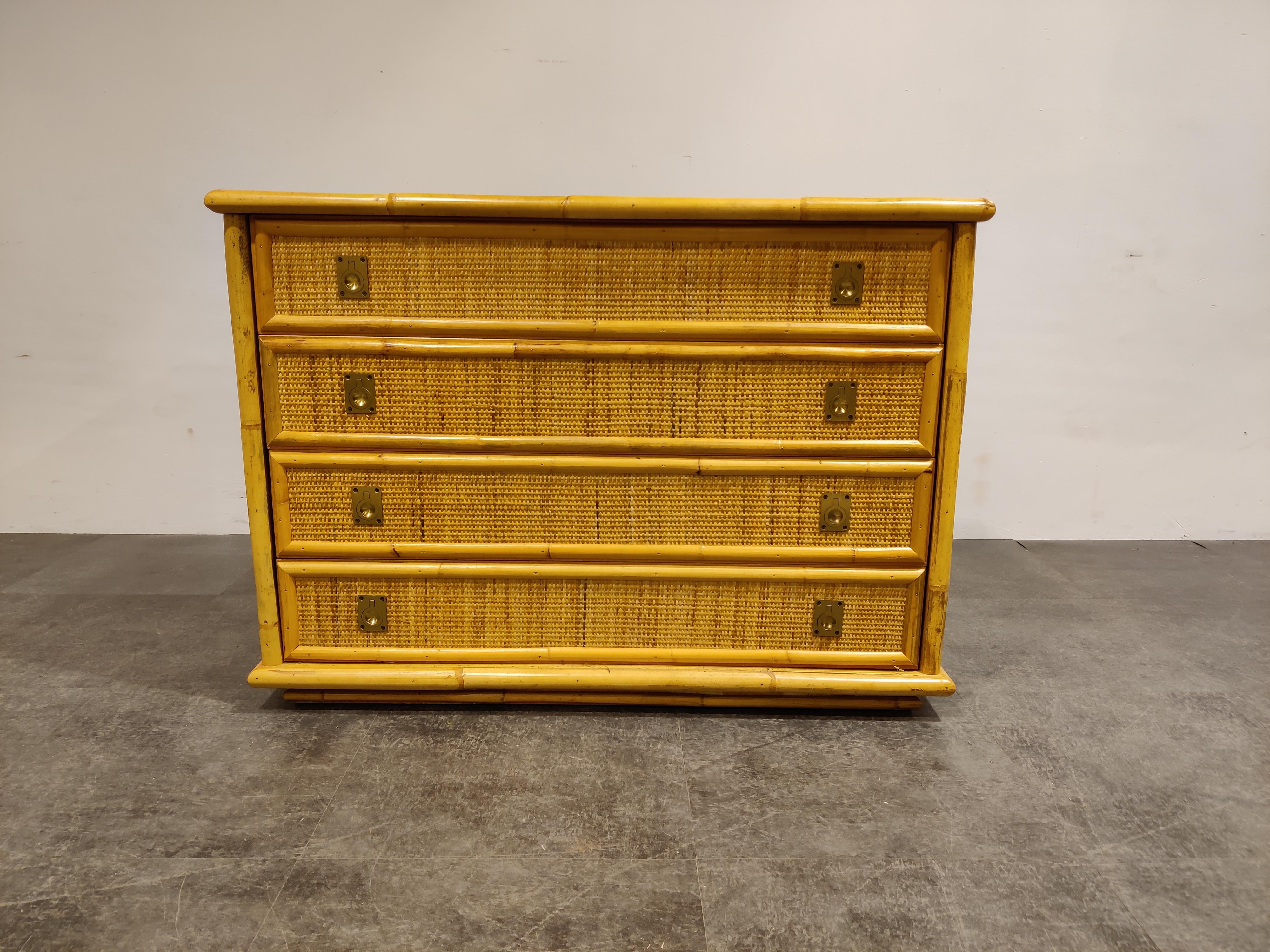 Italian Wicker and Bamboo Chest of Drawers by Dal Vera, 1960s