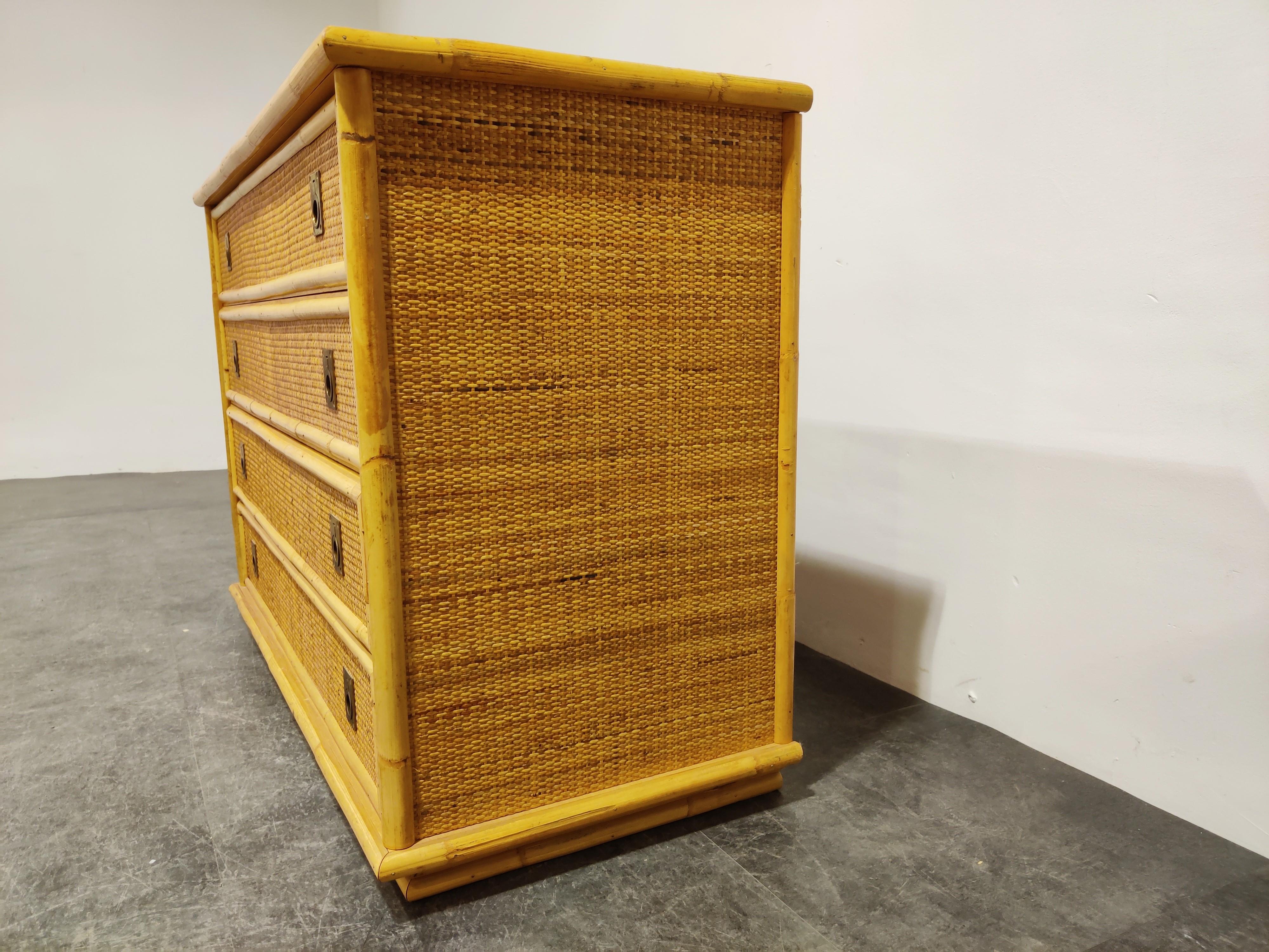 Italian Wicker and Bamboo Chest of Drawers by Dal Vera, 1960s