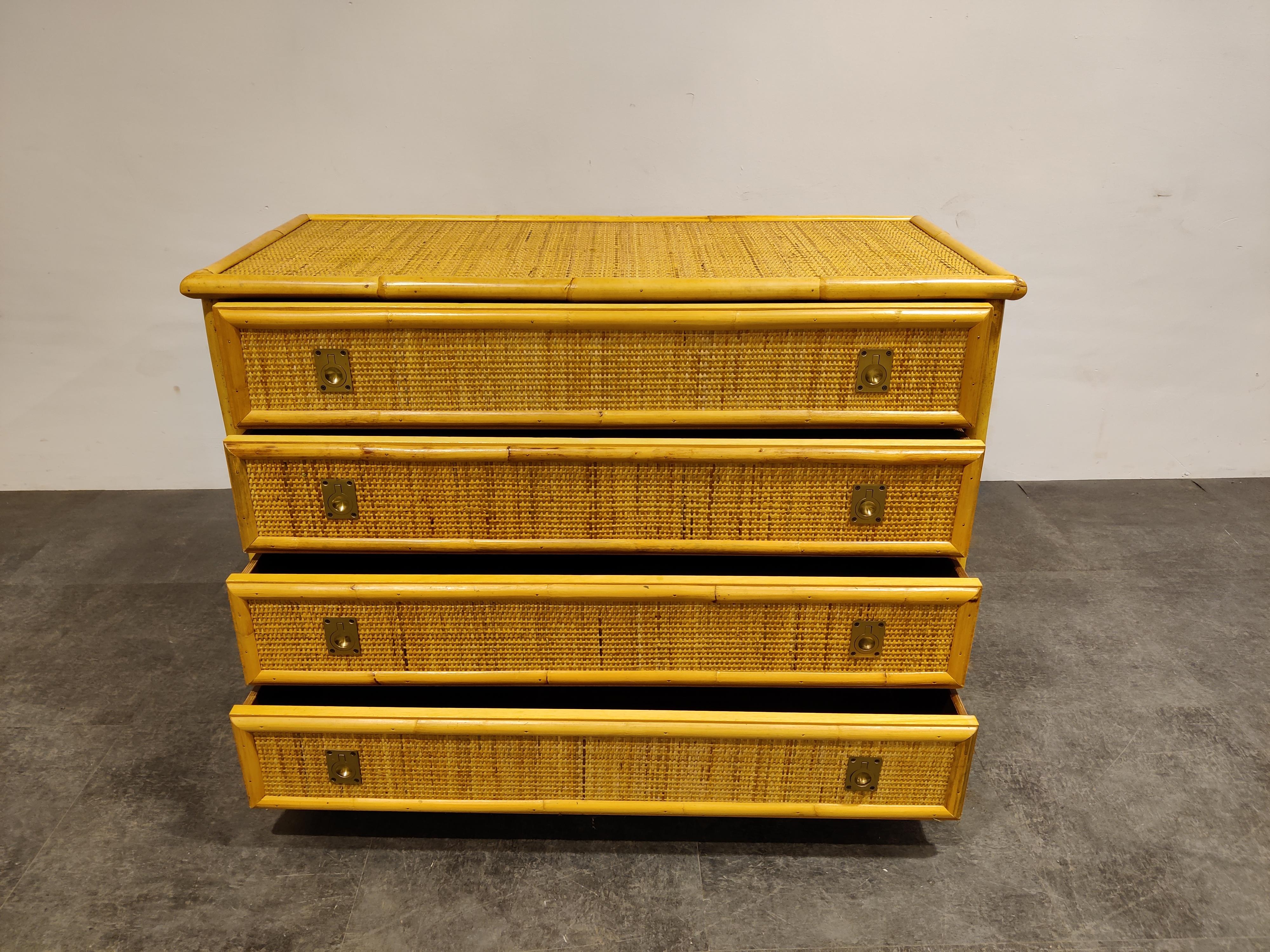 Wicker and Bamboo Chest of Drawers by Dal Vera, 1960s In Good Condition In HEVERLEE, BE