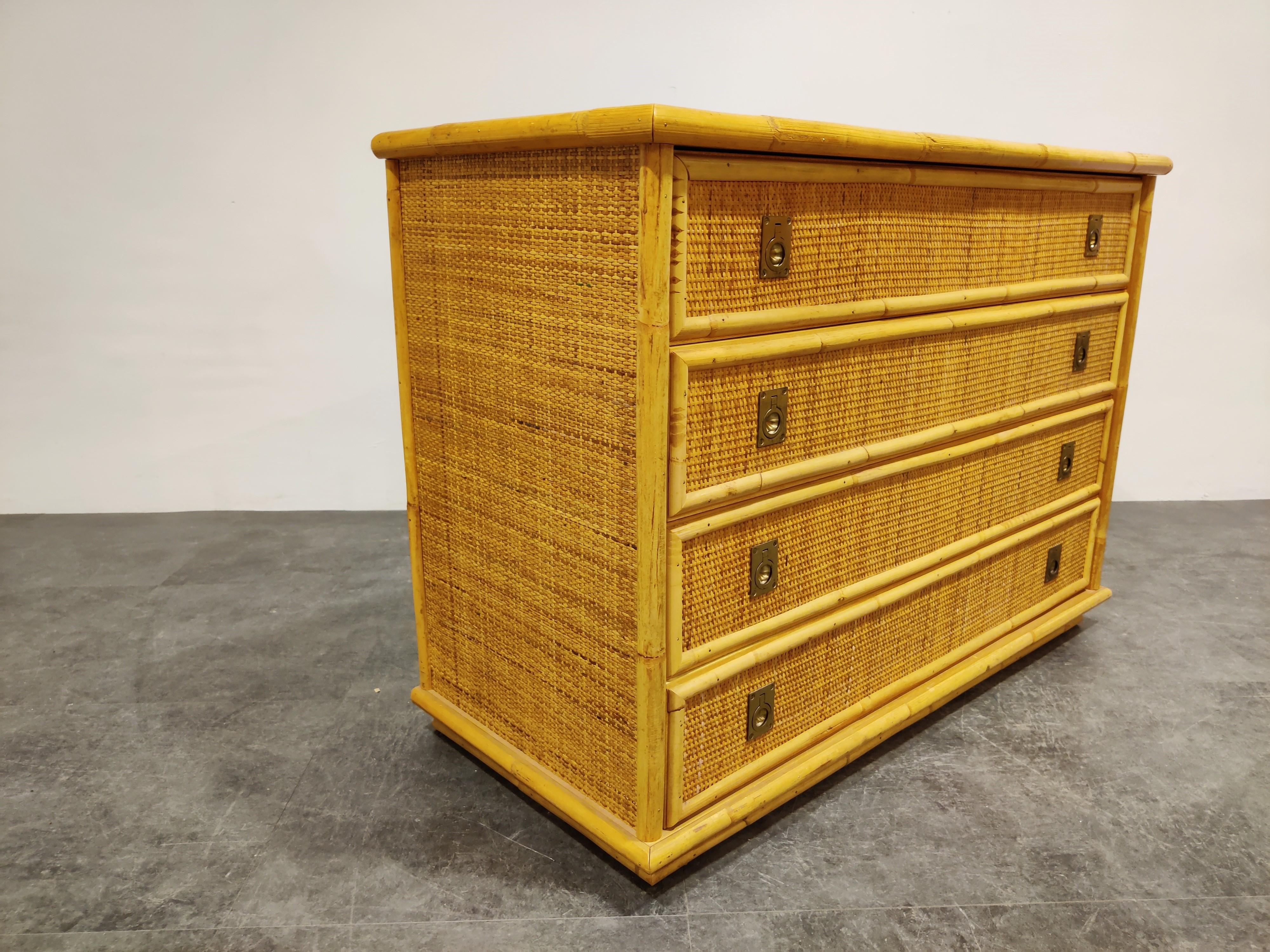 Mid-20th Century Wicker and Bamboo Chest of Drawers by Dal Vera, 1960s