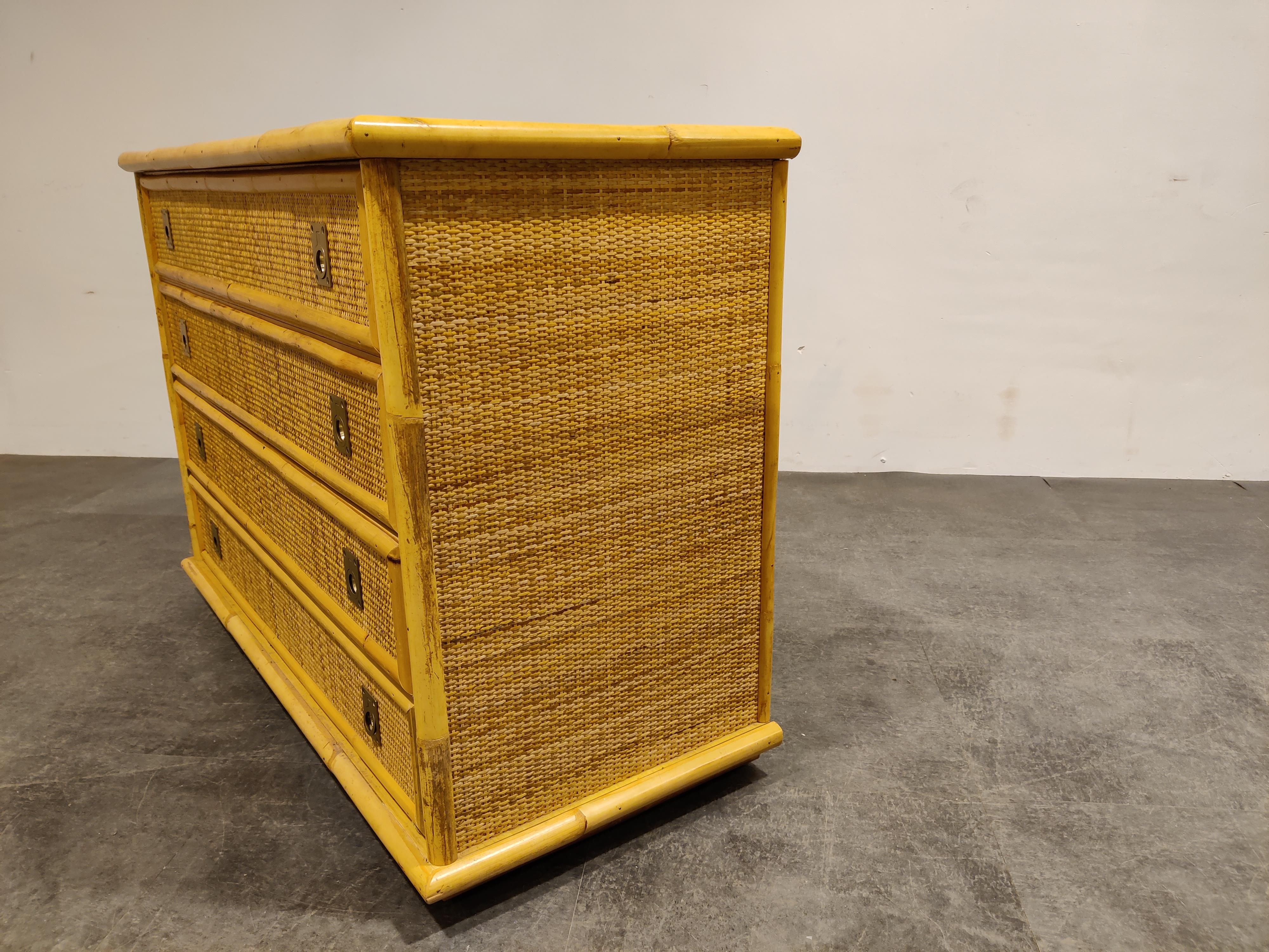 Brass Wicker and Bamboo Chest of Drawers by Dal Vera, 1960s