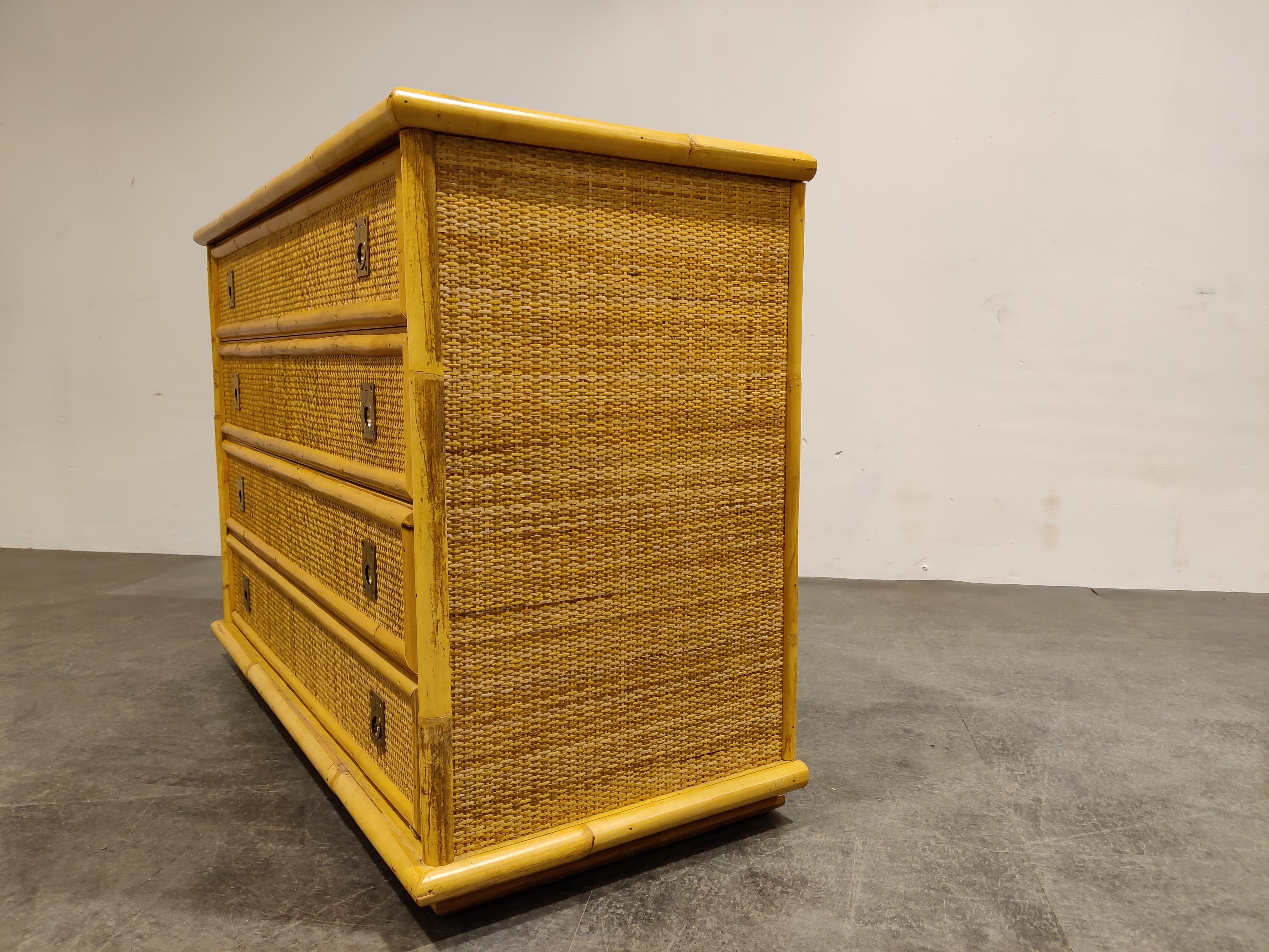 Wicker and Bamboo Chest of Drawers by Dal Vera, 1960s 1