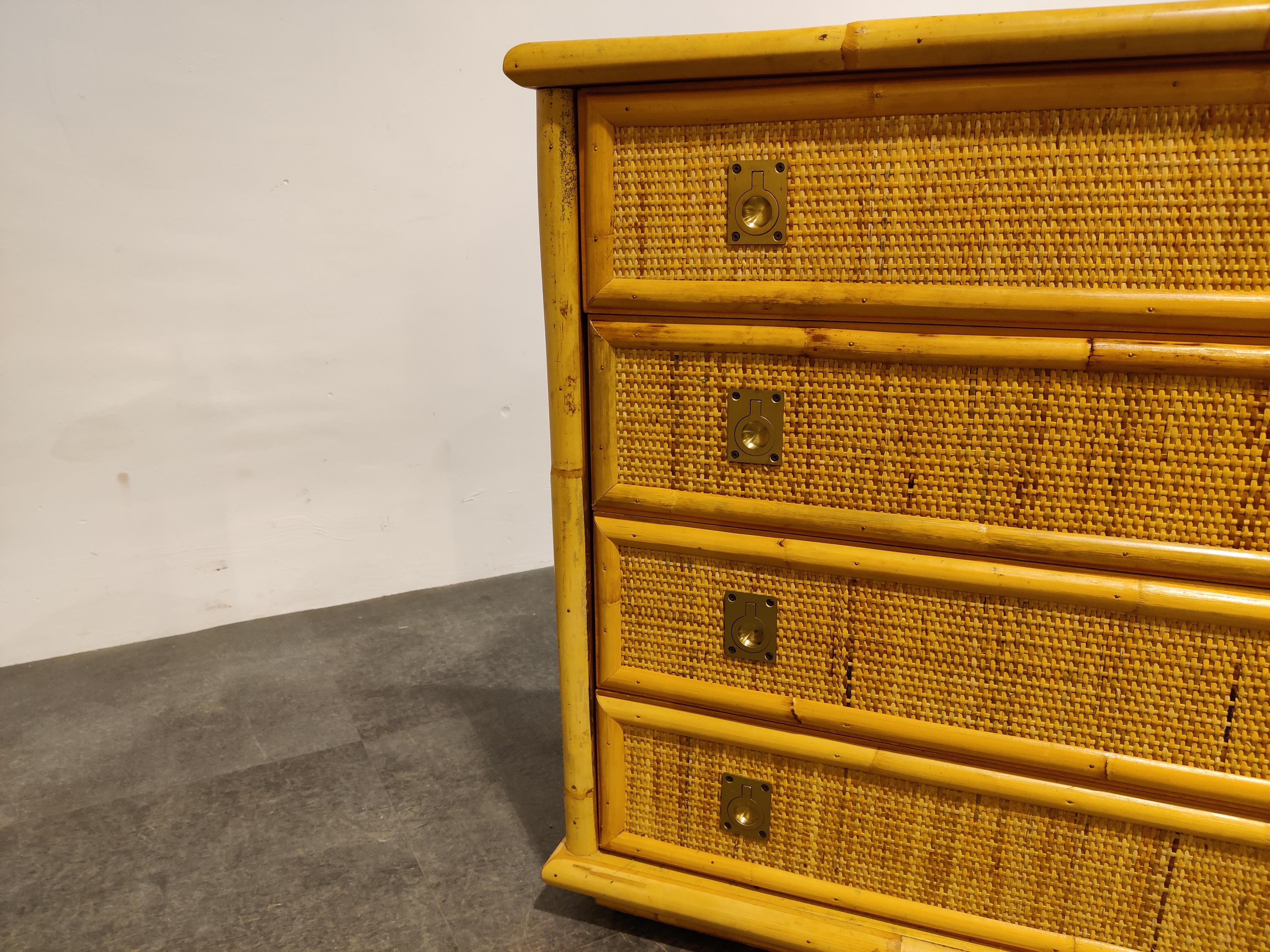 Bohemian Wicker and Bamboo Chest of Drawers by Dal Vera, 1960s, Italy