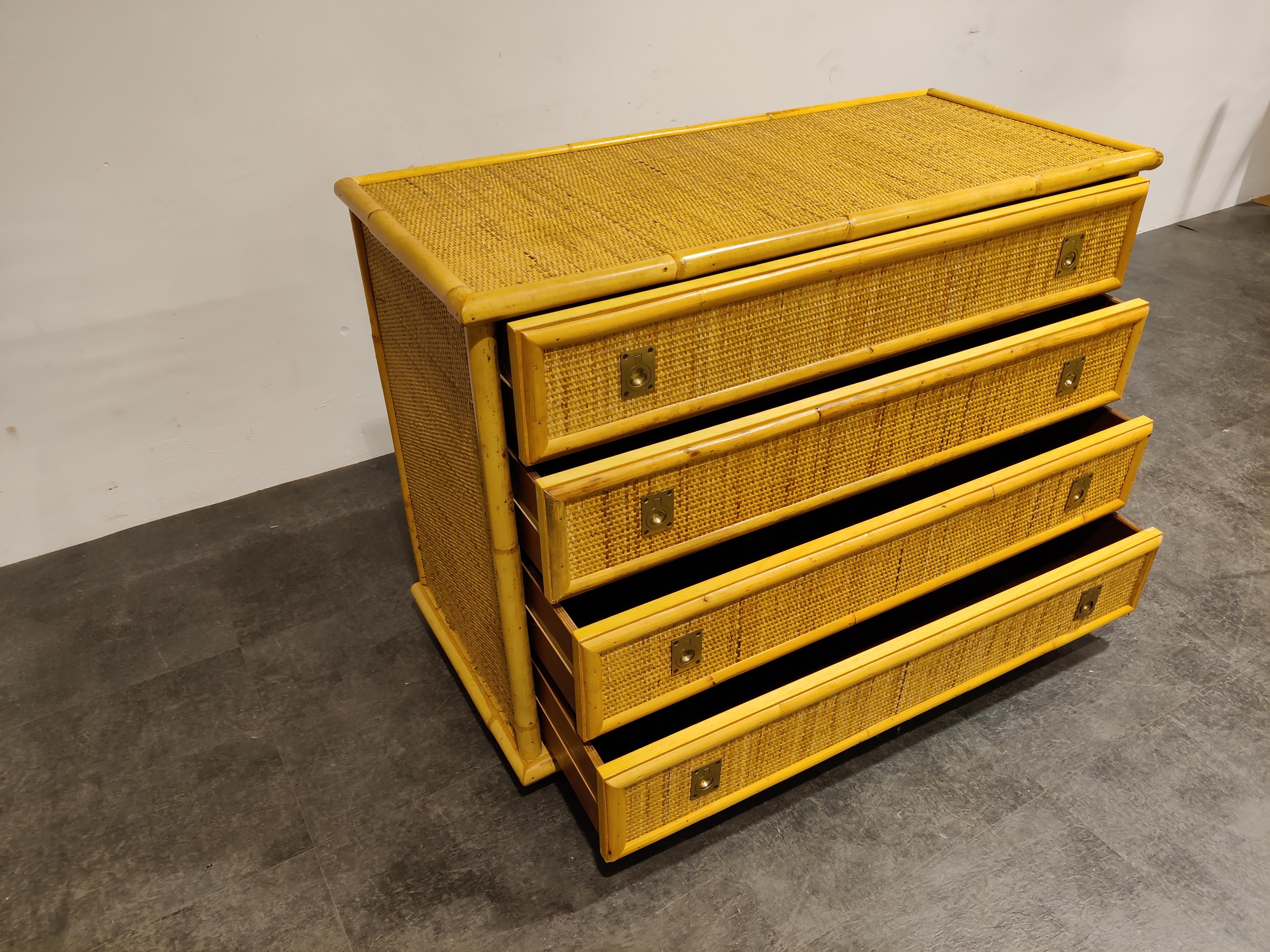 Rattan Wicker and Bamboo Chest of Drawers by Dal Vera, 1960s, Italy