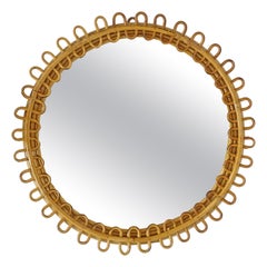 Wicker and Bamboo circular wall mirror, Italy, 1950s
