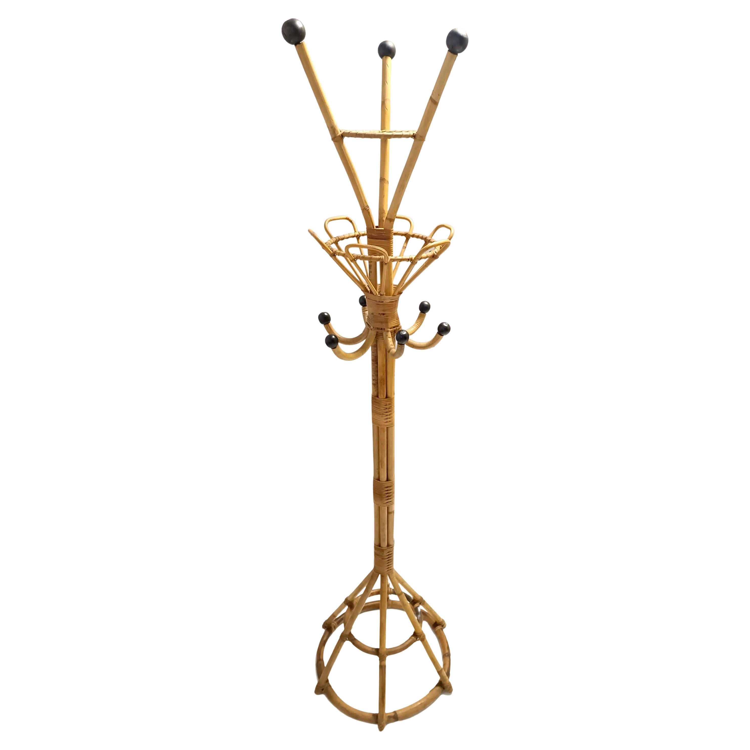 Wicker and Bamboo Coat Rack by Fratelli Castano, Italy