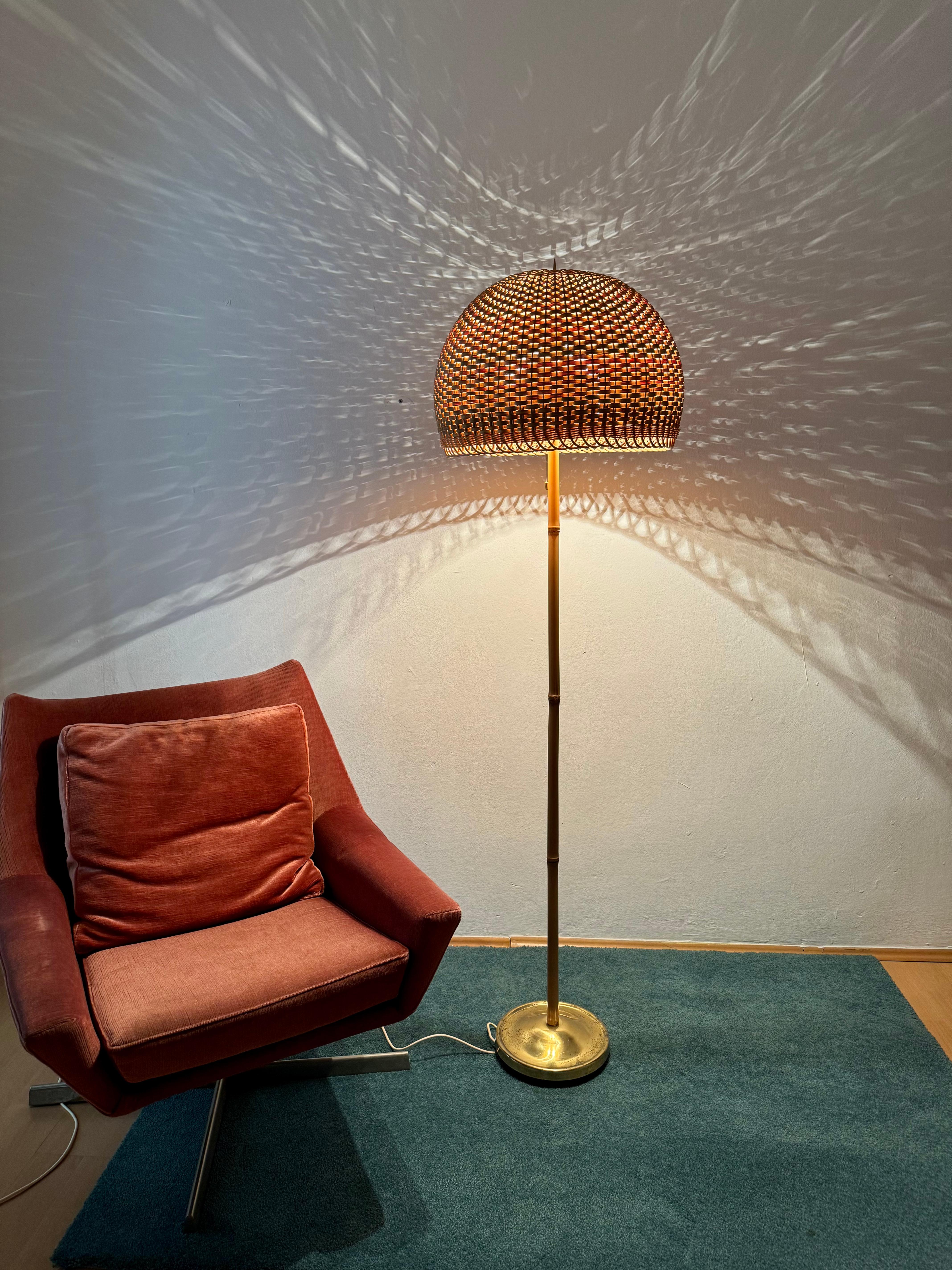Wicker and Bamboo Floor Lamp by J.T. Kalmar For Sale 5
