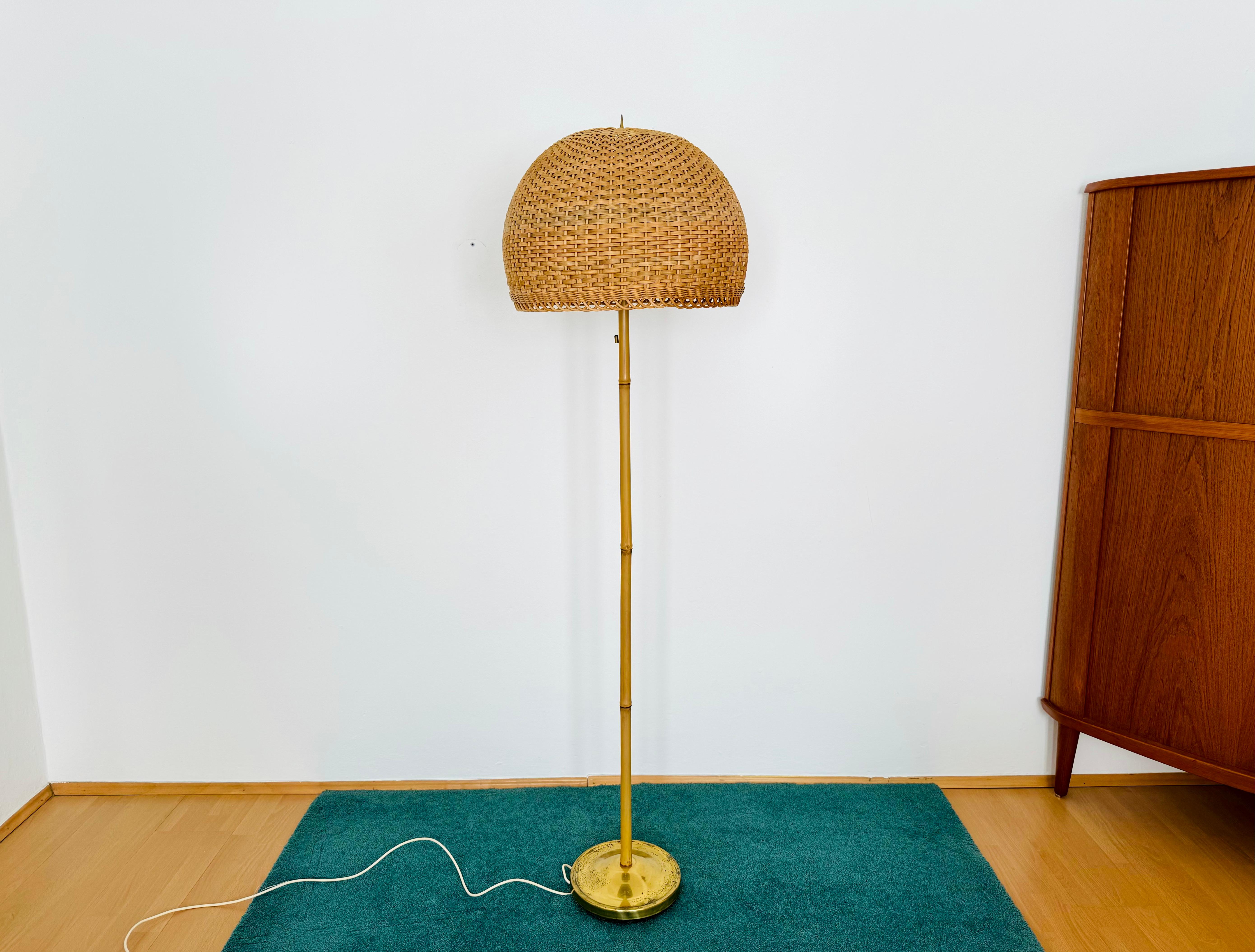 Scandinavian Modern Wicker and Bamboo Floor Lamp by J.T. Kalmar For Sale
