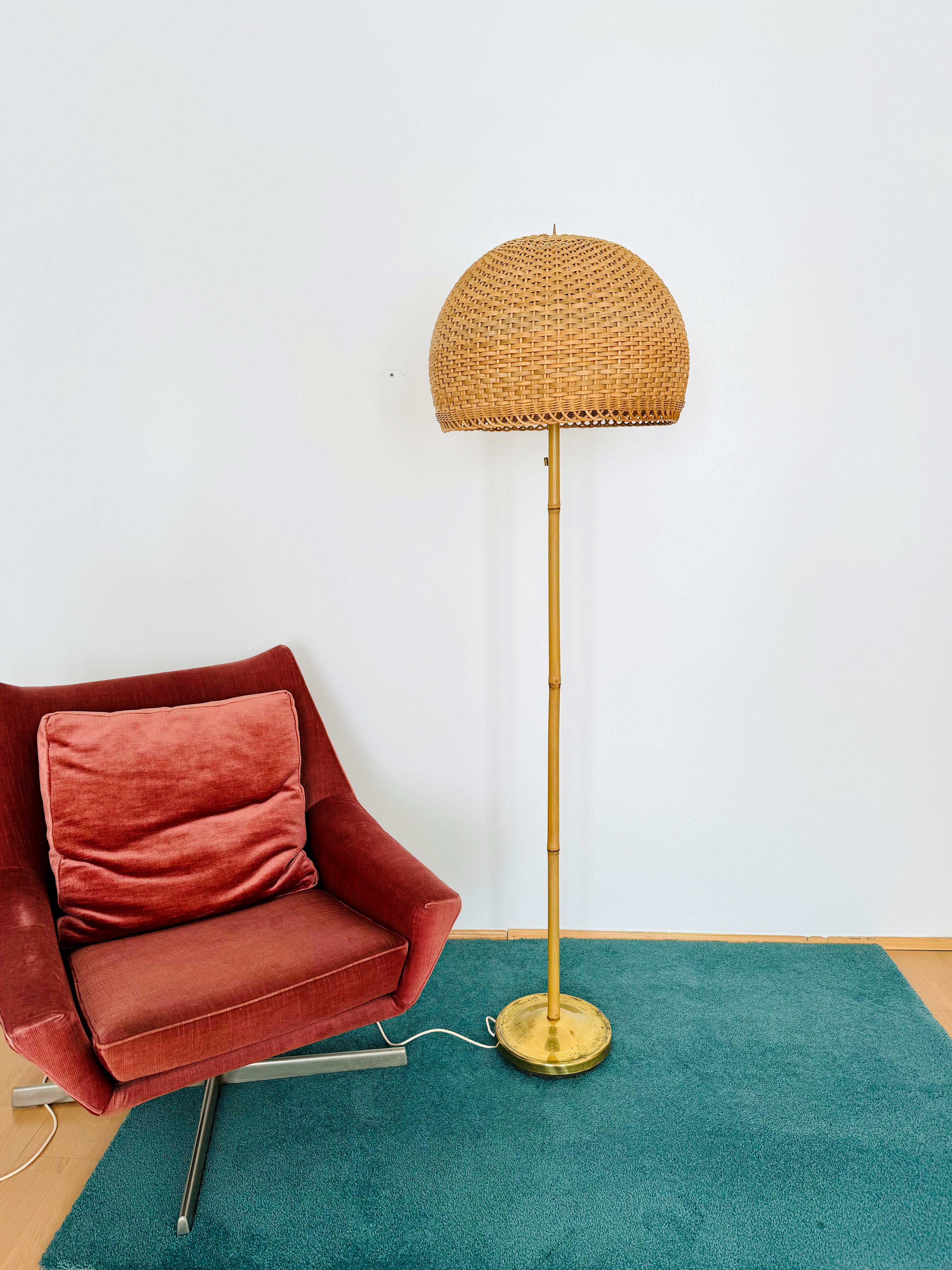 Wicker and Bamboo Floor Lamp by J.T. Kalmar In Good Condition For Sale In München, DE