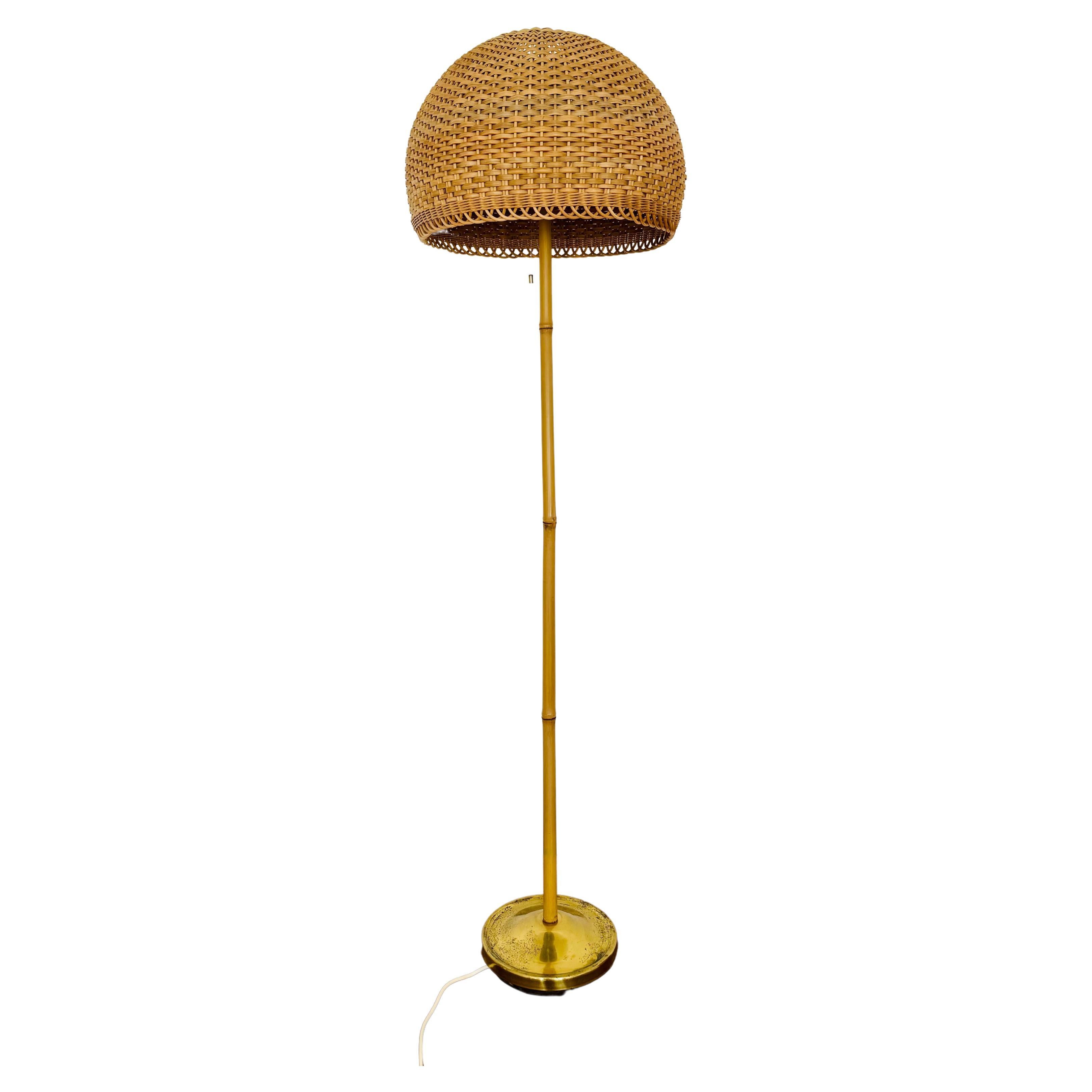 Wicker and Bamboo Floor Lamp by J.T. Kalmar For Sale