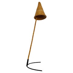 Wicker and Bamboo Floor Lamp by Rupert Nikoll