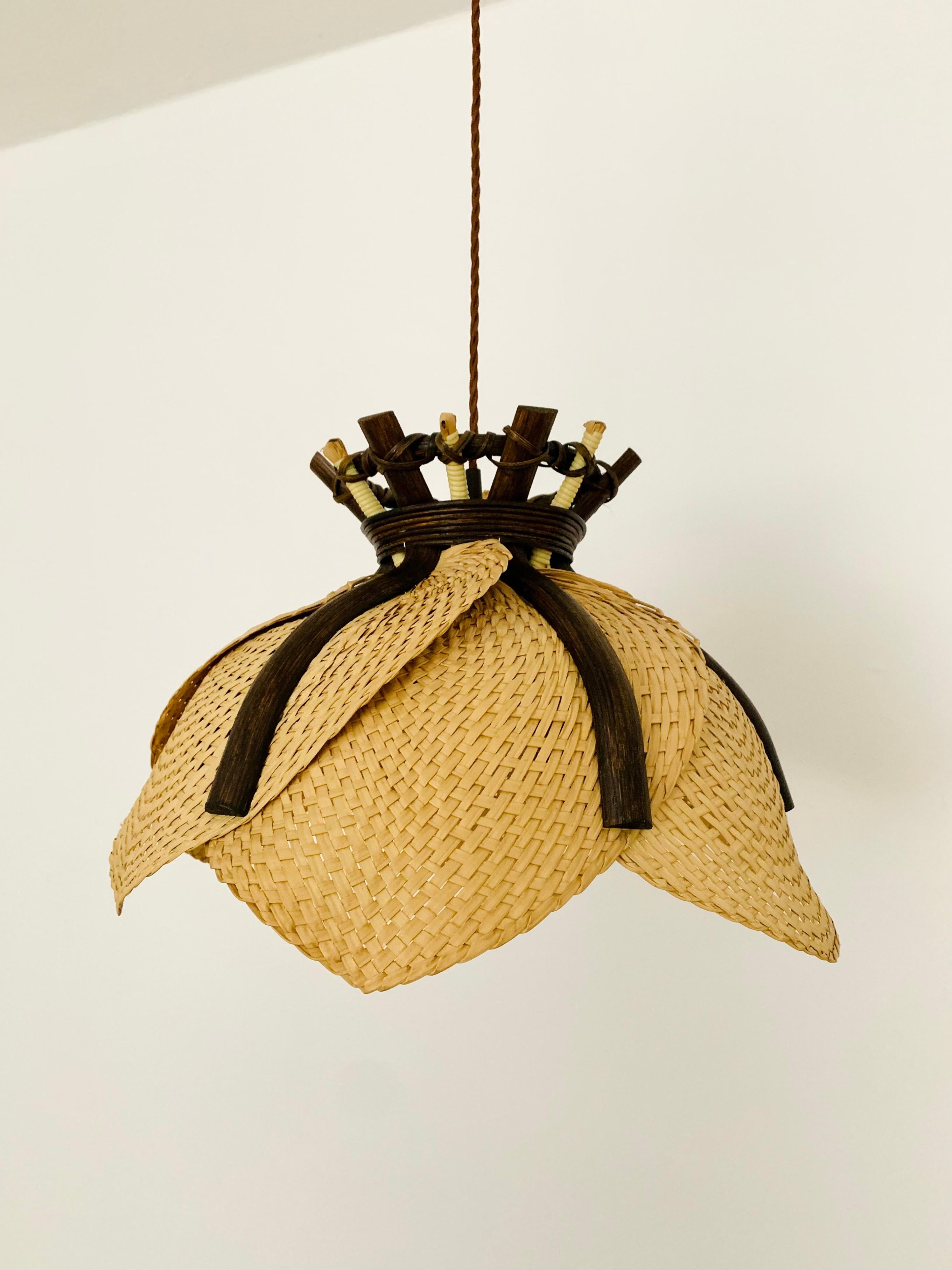 German Wicker and Bamboo Pendant Lamp For Sale