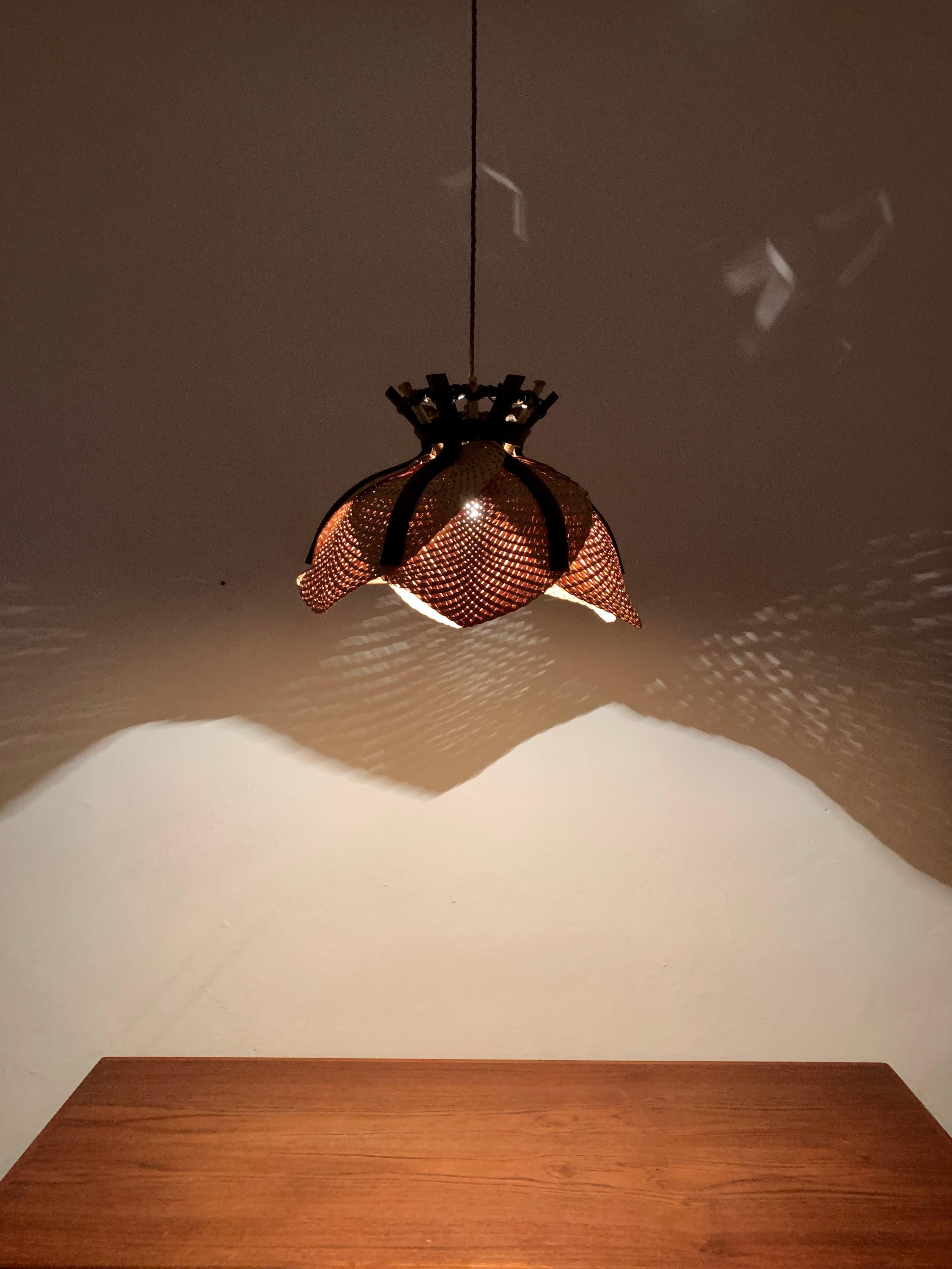 Mid-20th Century Wicker and Bamboo Pendant Lamp For Sale