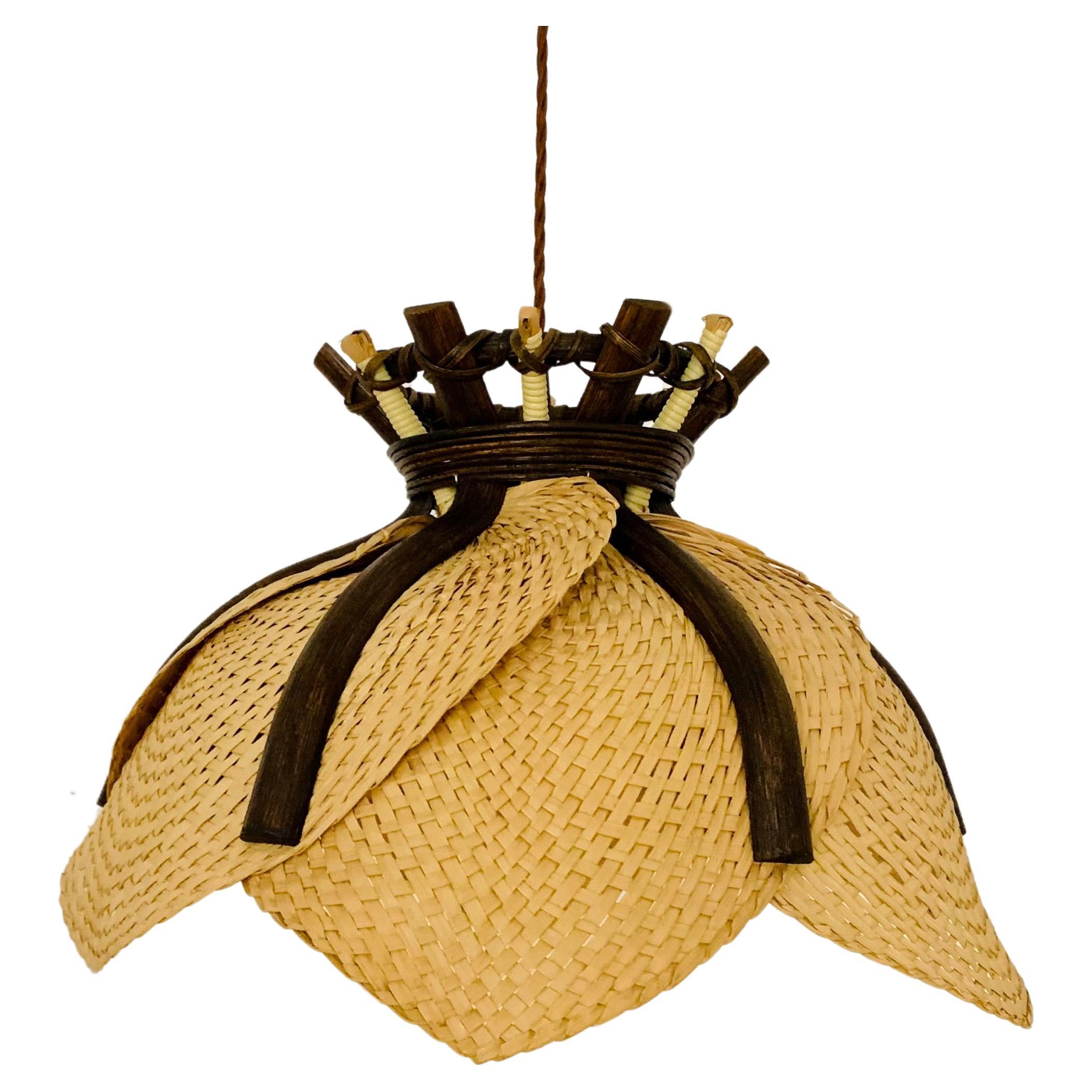 Wicker and Bamboo Pendant Lamp For Sale