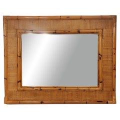 Wicker and Bamboo Rectangular Wall Mirror Italy 1960s