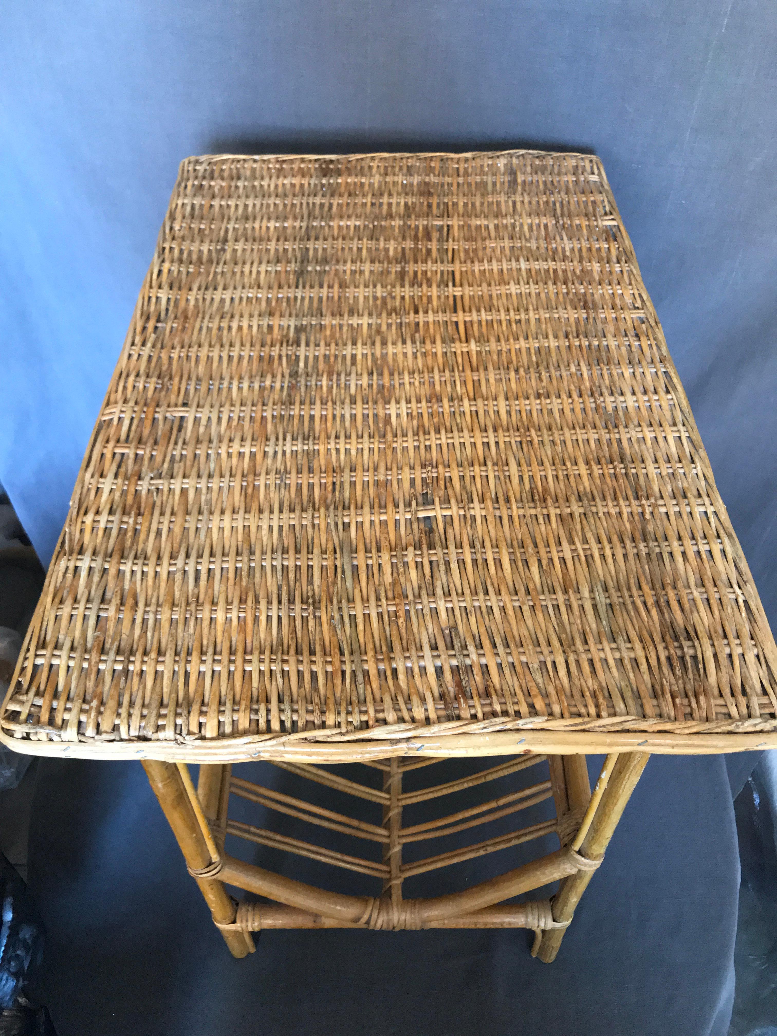 American Wicker and Bamboo Side Table