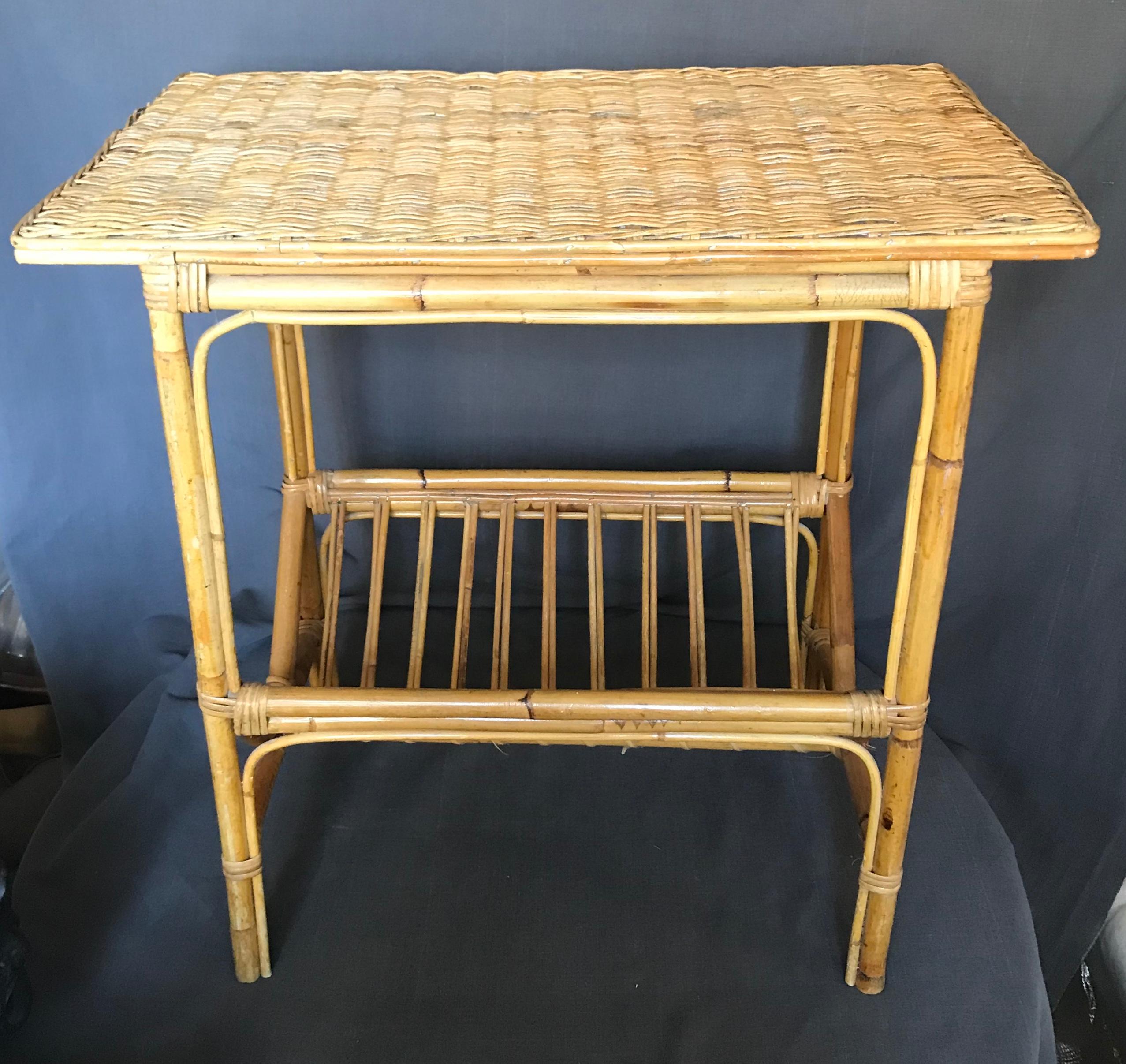 Wicker and Bamboo Side Table In Good Condition In New York, NY