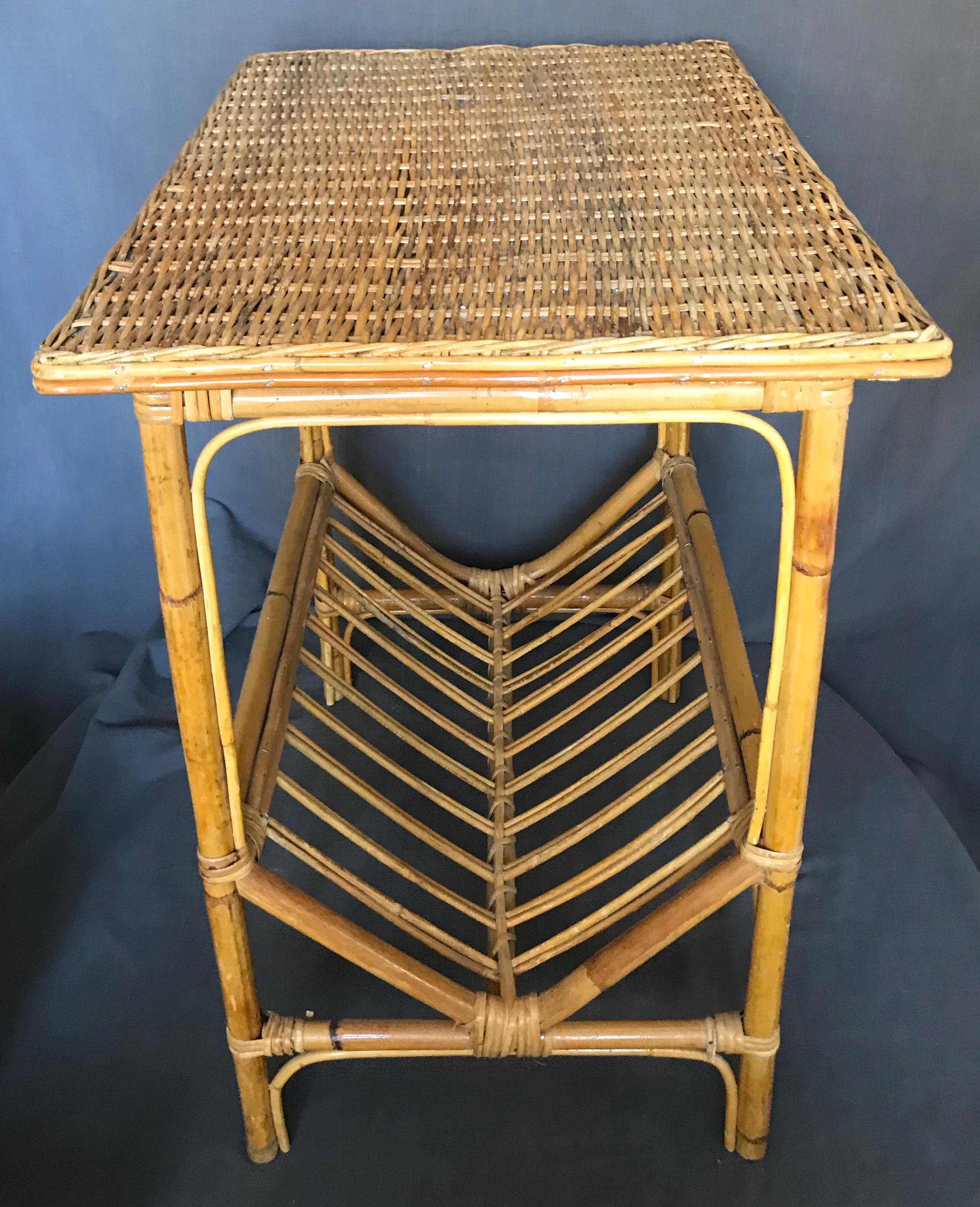 20th Century Wicker and Bamboo Side Table