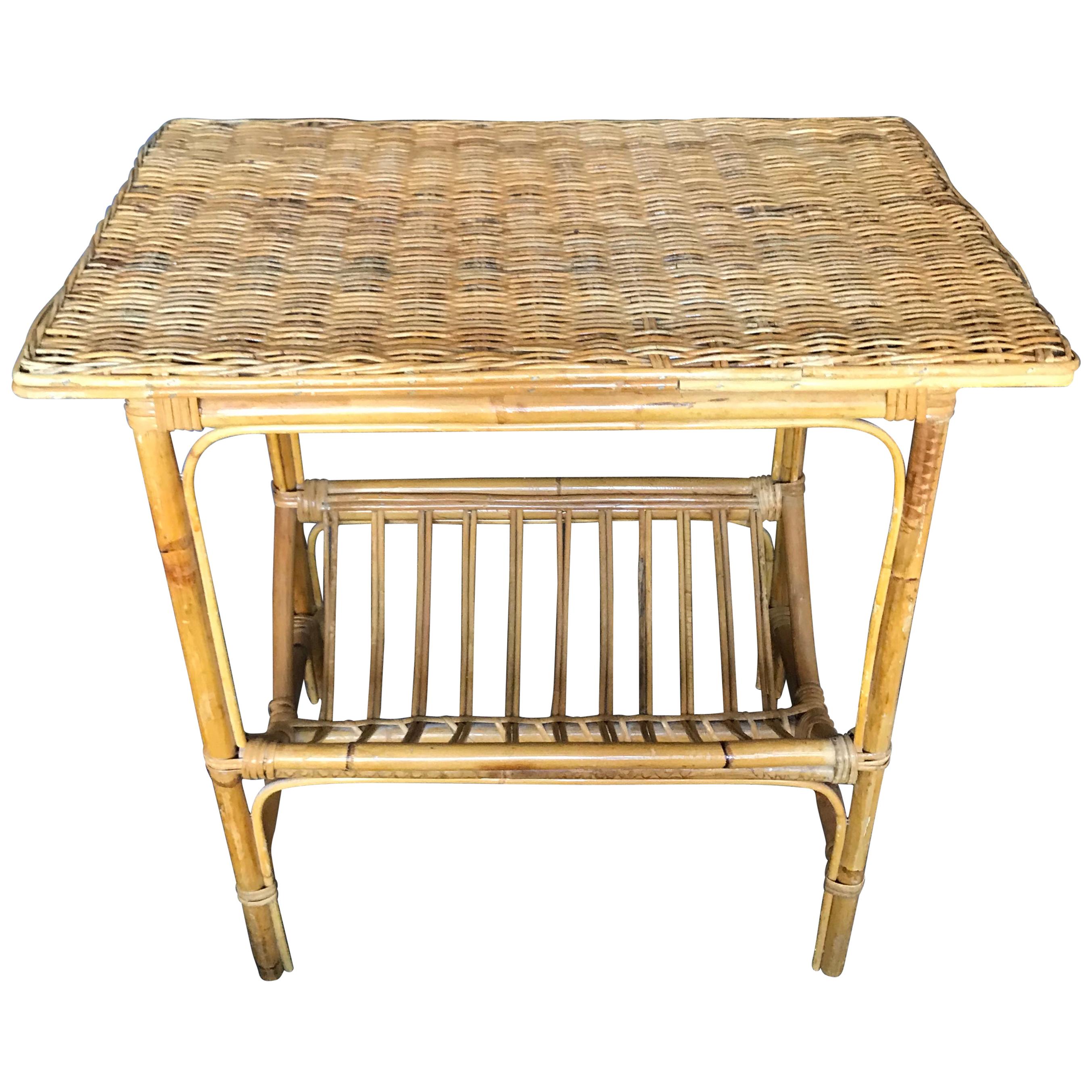 Wicker and Bamboo Side Table