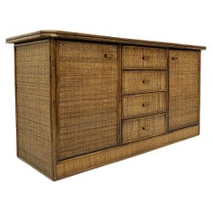Vintage Wicker and Bamboo Sideboard, 1970s