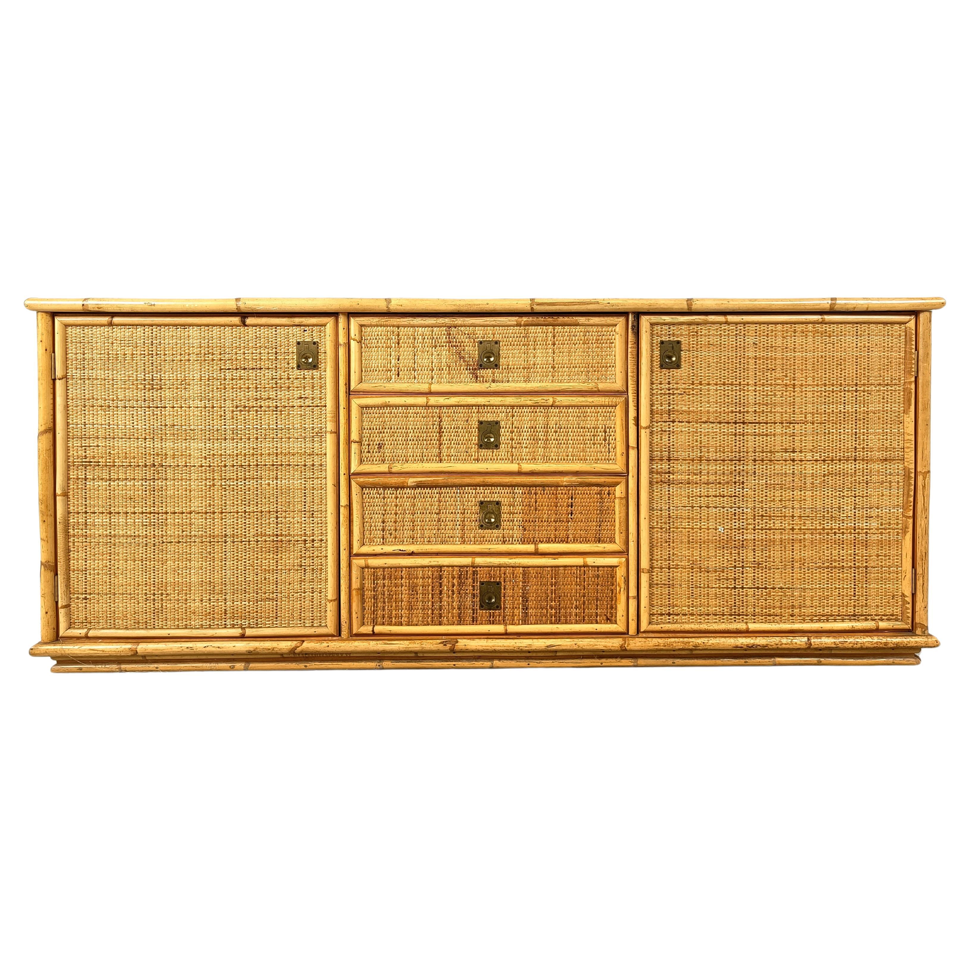 Wicker and bamboo sideboard by Dal Vera, 1960s