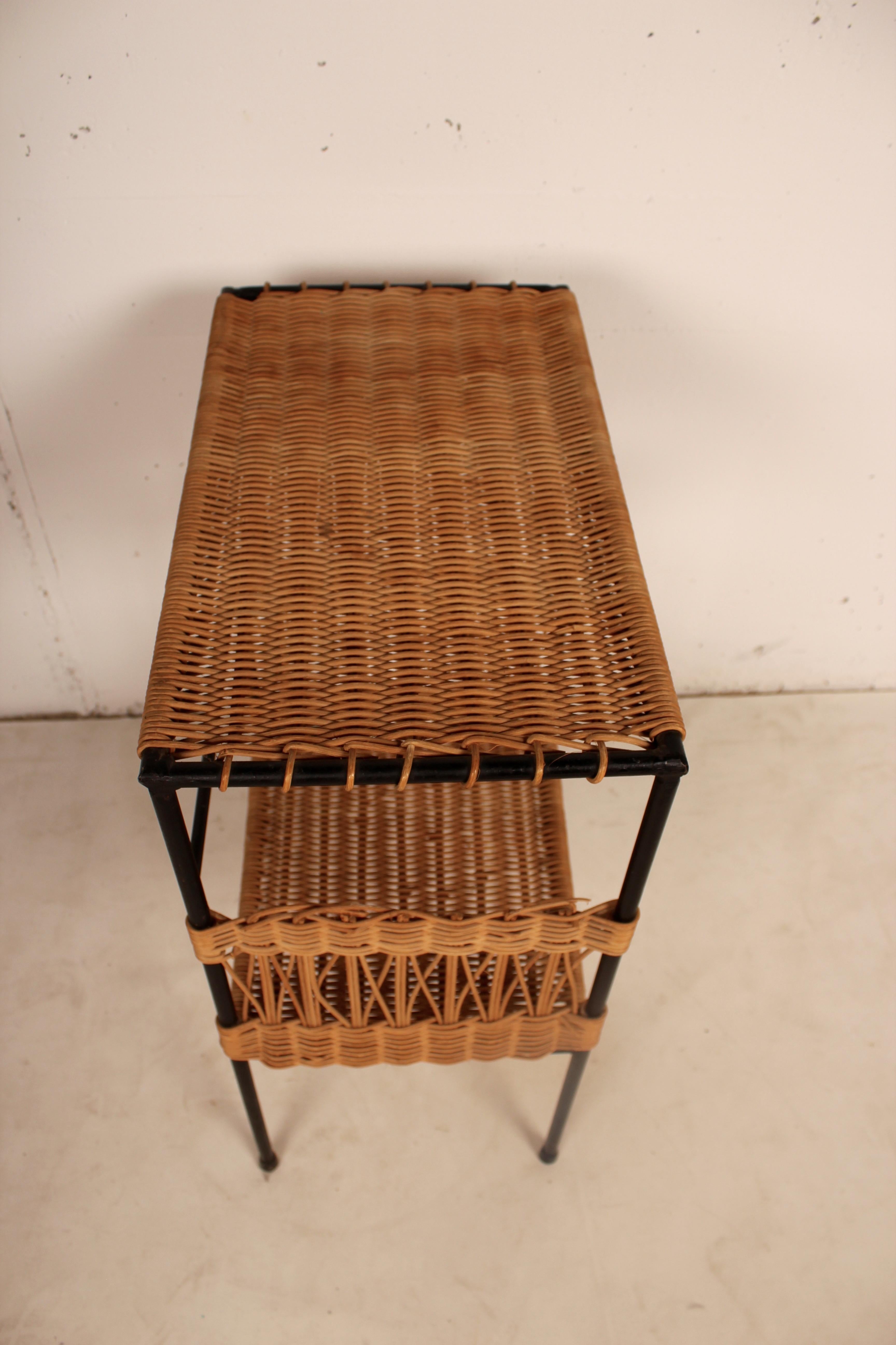Wicker and Black Metal Night Stand, Raoul Guys, France, 1950 In Good Condition In Santa Gertrudis, Baleares