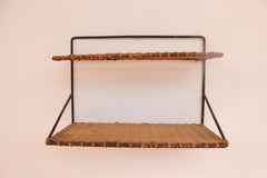 Wicker and Black Metal Shelf by Raoul Guys, France, 1950