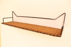 Wicker and Black Metal Shelf by Raoul Guys, France, 1950