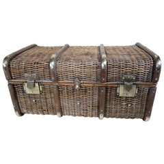 Wicker and Brass Bentwood Banded Trunk, 1920s