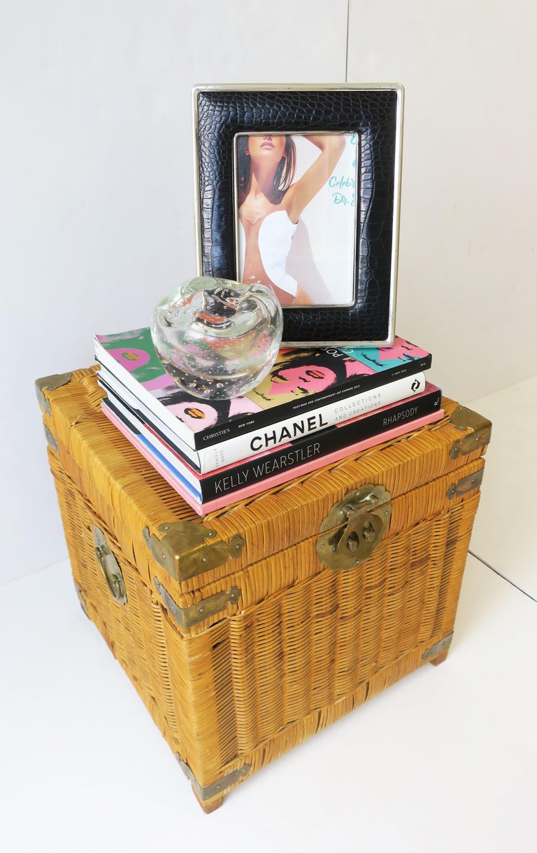Wicker and Brass End Table with Storage at 1stDibs