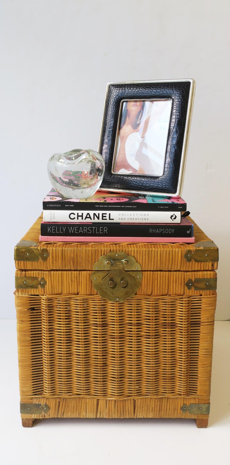 Wicker and Brass End Table with Storage at 1stDibs