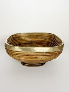 Wicker and Brass Fruit Basket or Catchall, France, 1960s