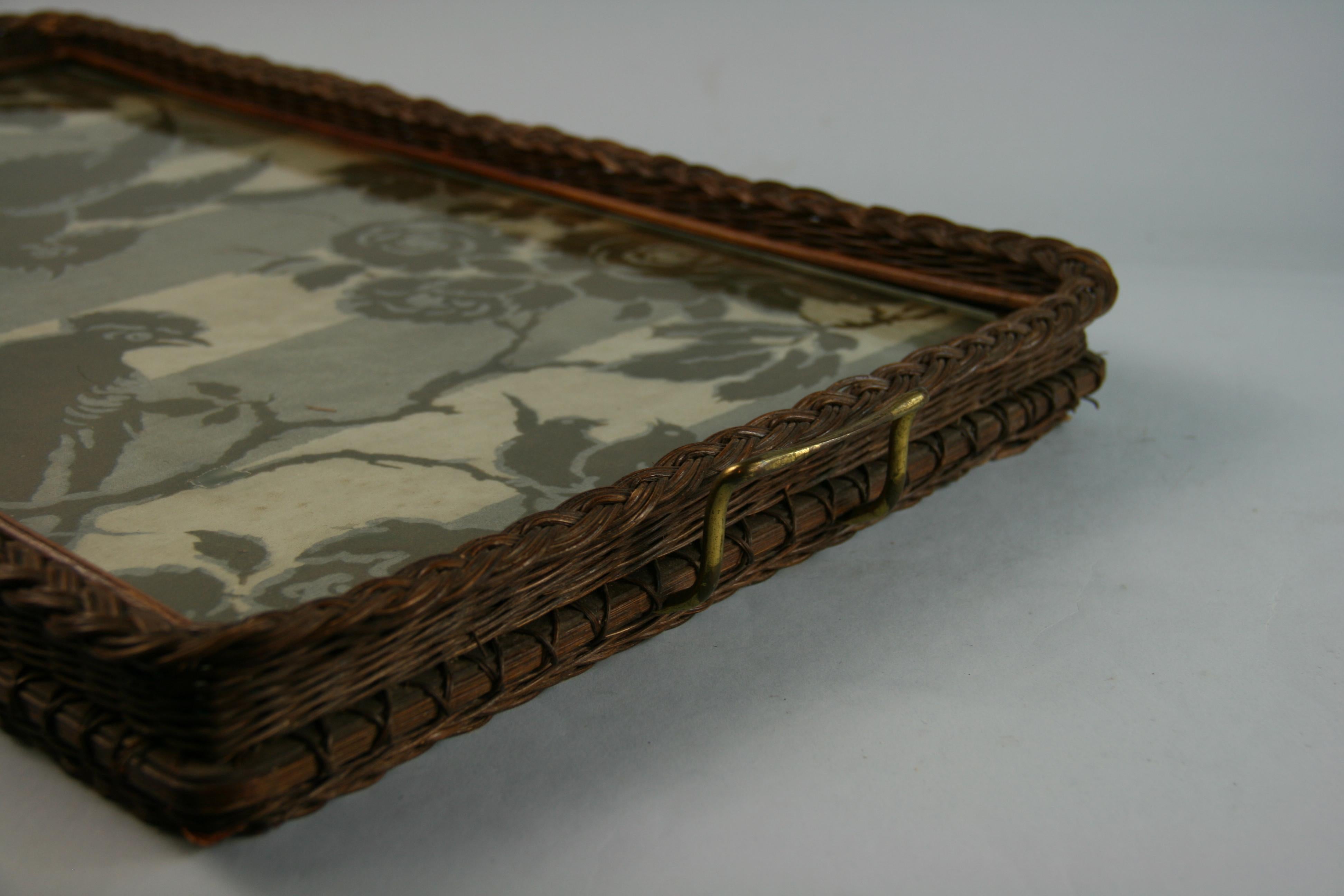 Wicker and Brass Serving Tray 1940's 5