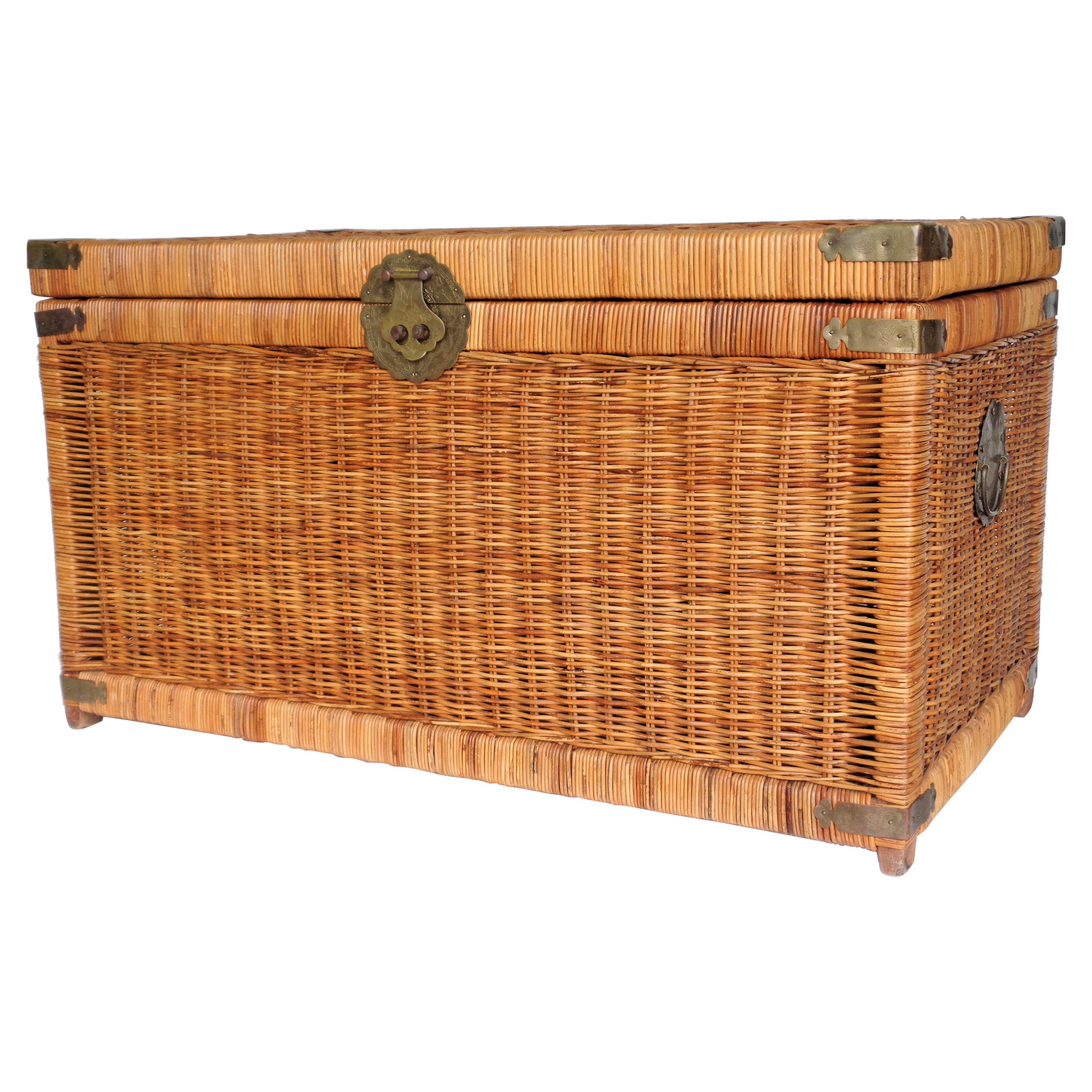 Wicker and Brass Storage Trunk, Circa 1970