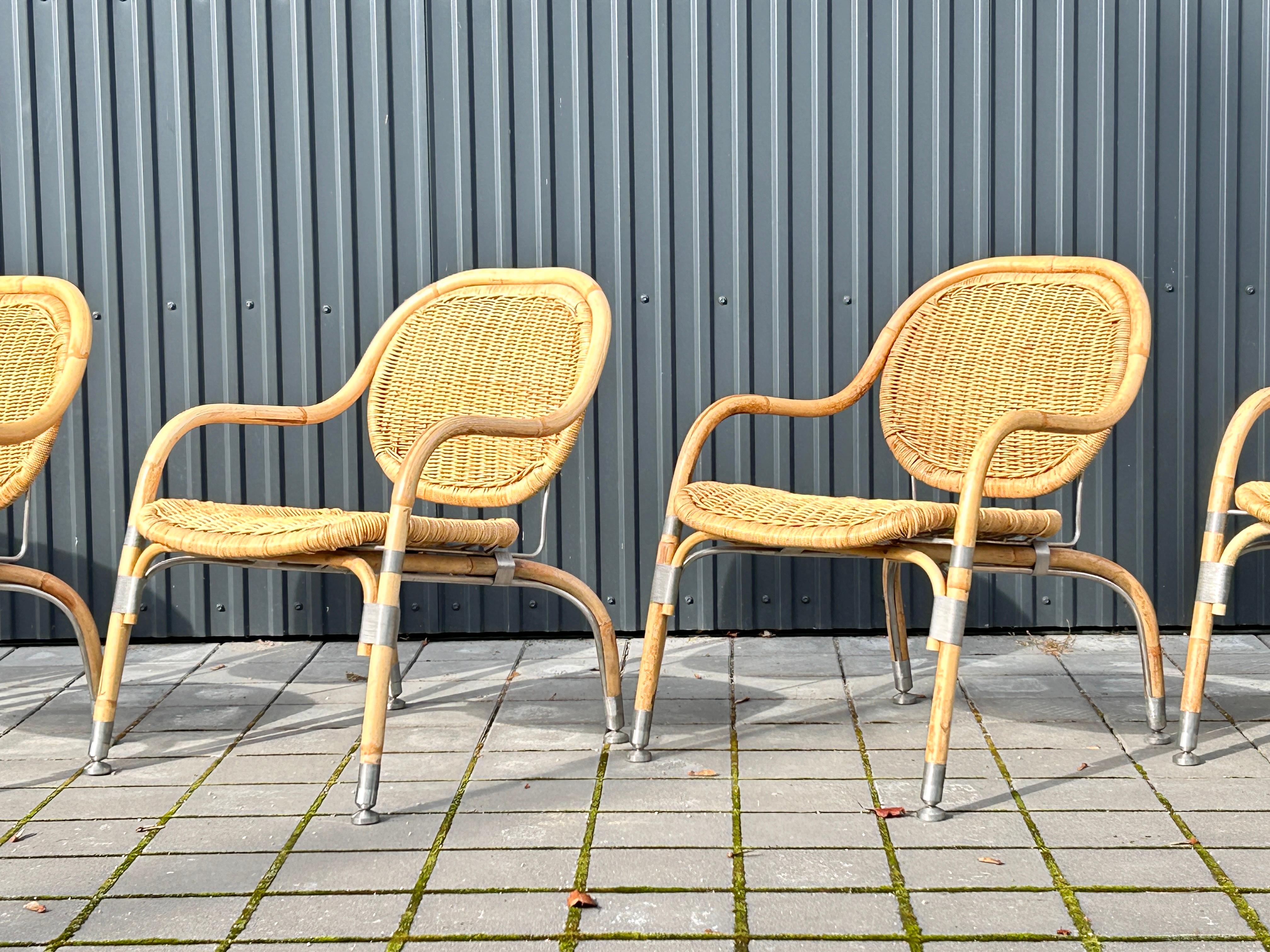 wicker and brushed steel armchair designed by Mats Theselius for Ikea  In Good Condition For Sale In Offenburg, Baden Wurthemberg