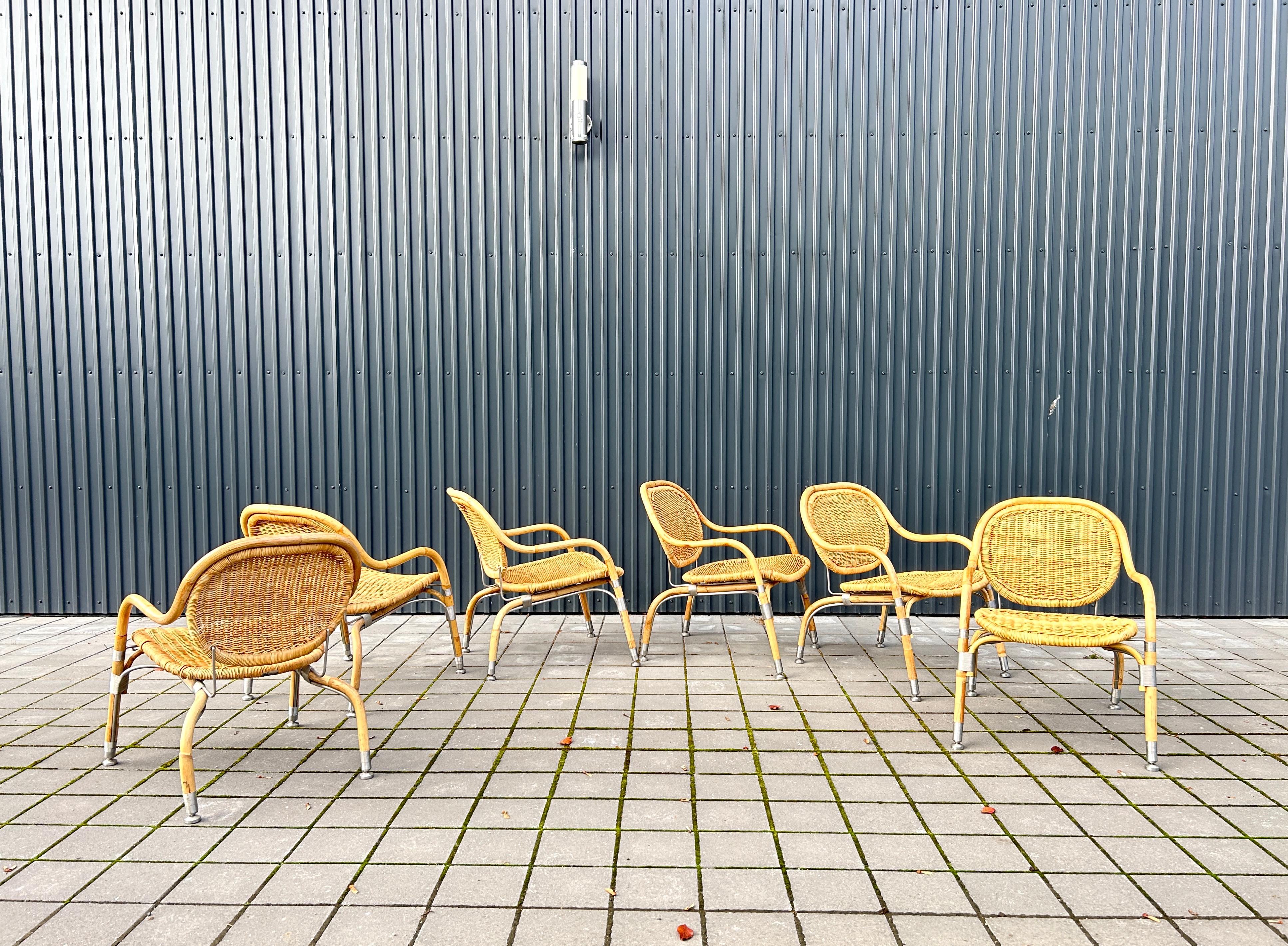 Fauteuil en osier et acier brossé conçu par Mats Theselius pour Ikea Bon état - En vente à Offenburg, Baden Wurthemberg